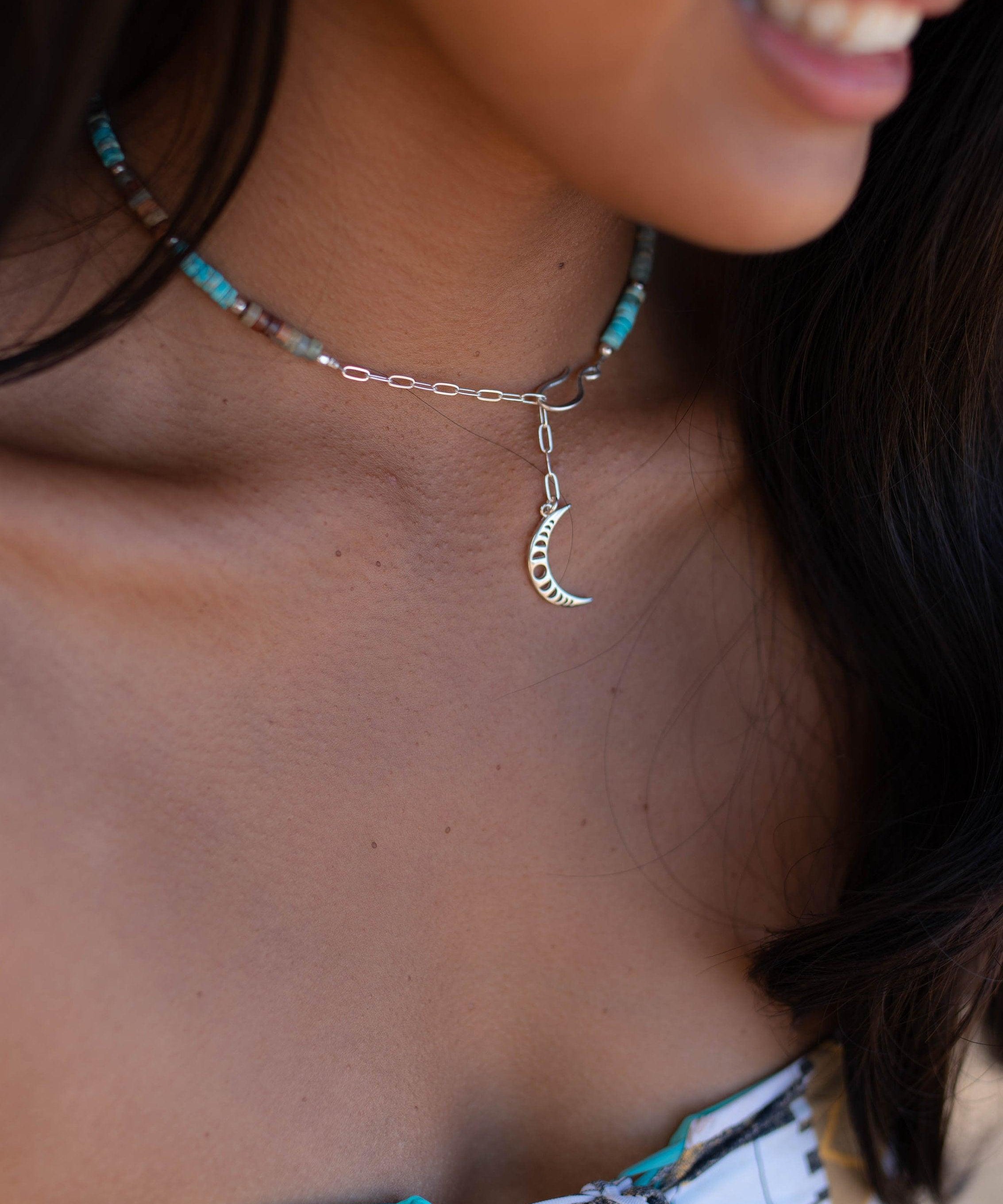 Turquoise Half Moon necklace~ Sterling Silver 925 ~ Choker ~ Jewelry ~ Gift For Her ~ Minimalist~ Handmade