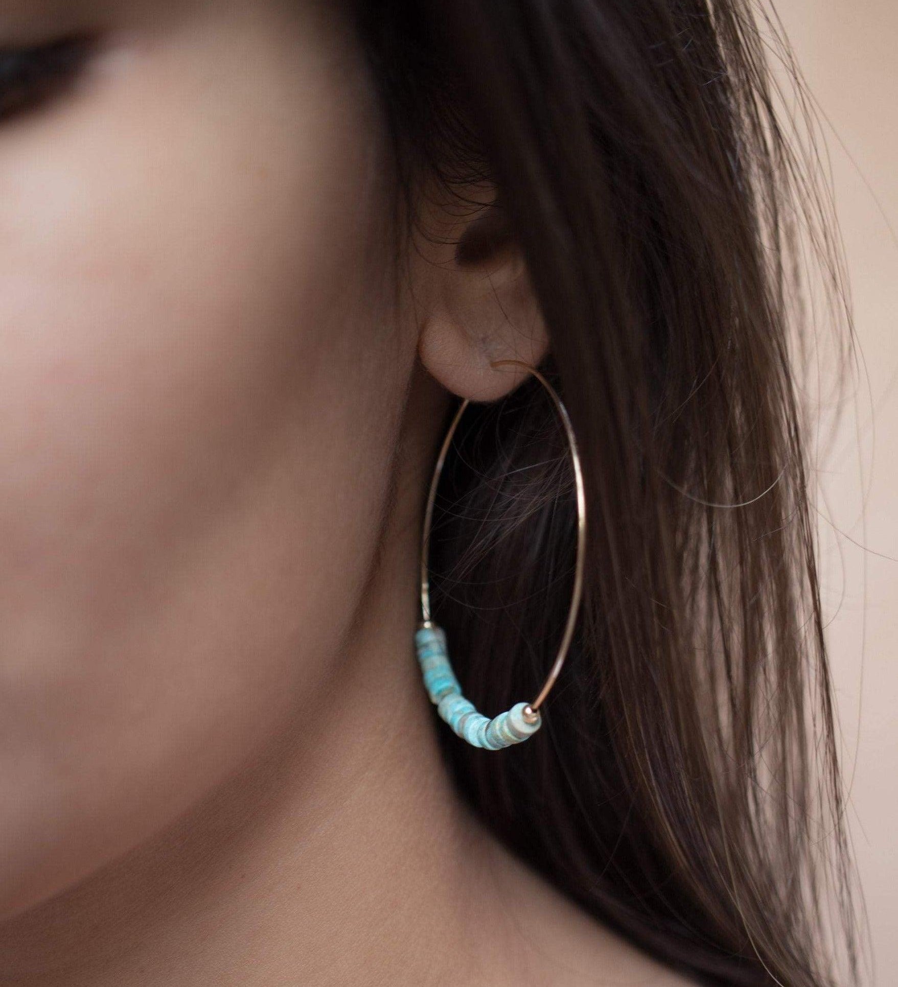 Turquoise Hoop Earrings ~ 14k Gold Filled or Sterling Silver ~ ME056 - Maresia Jewelry