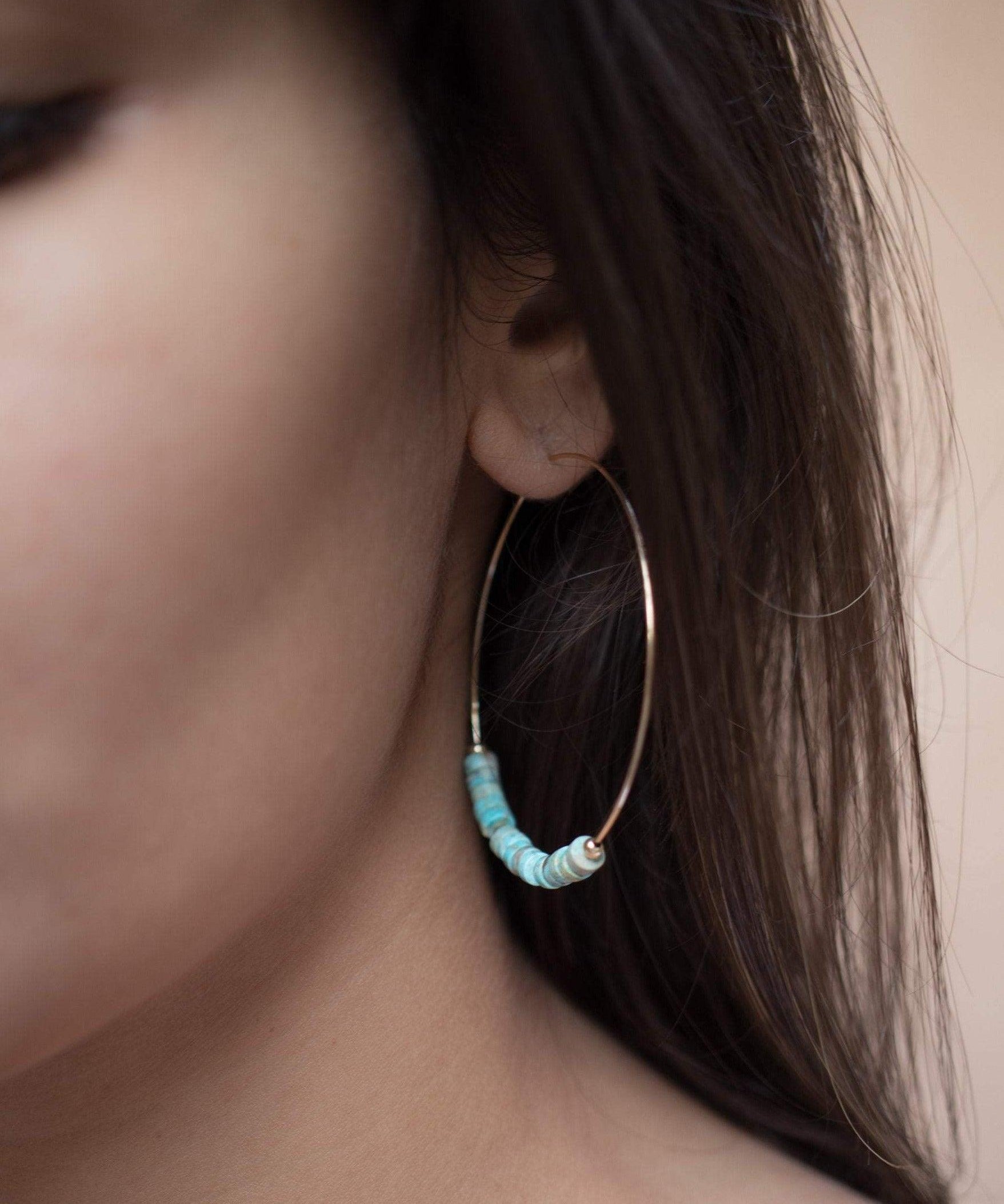 Turquoise Hoop Earrings ~ 14k Gold Filled or Sterling Silver ~ ME056 - Maresia Jewelry
