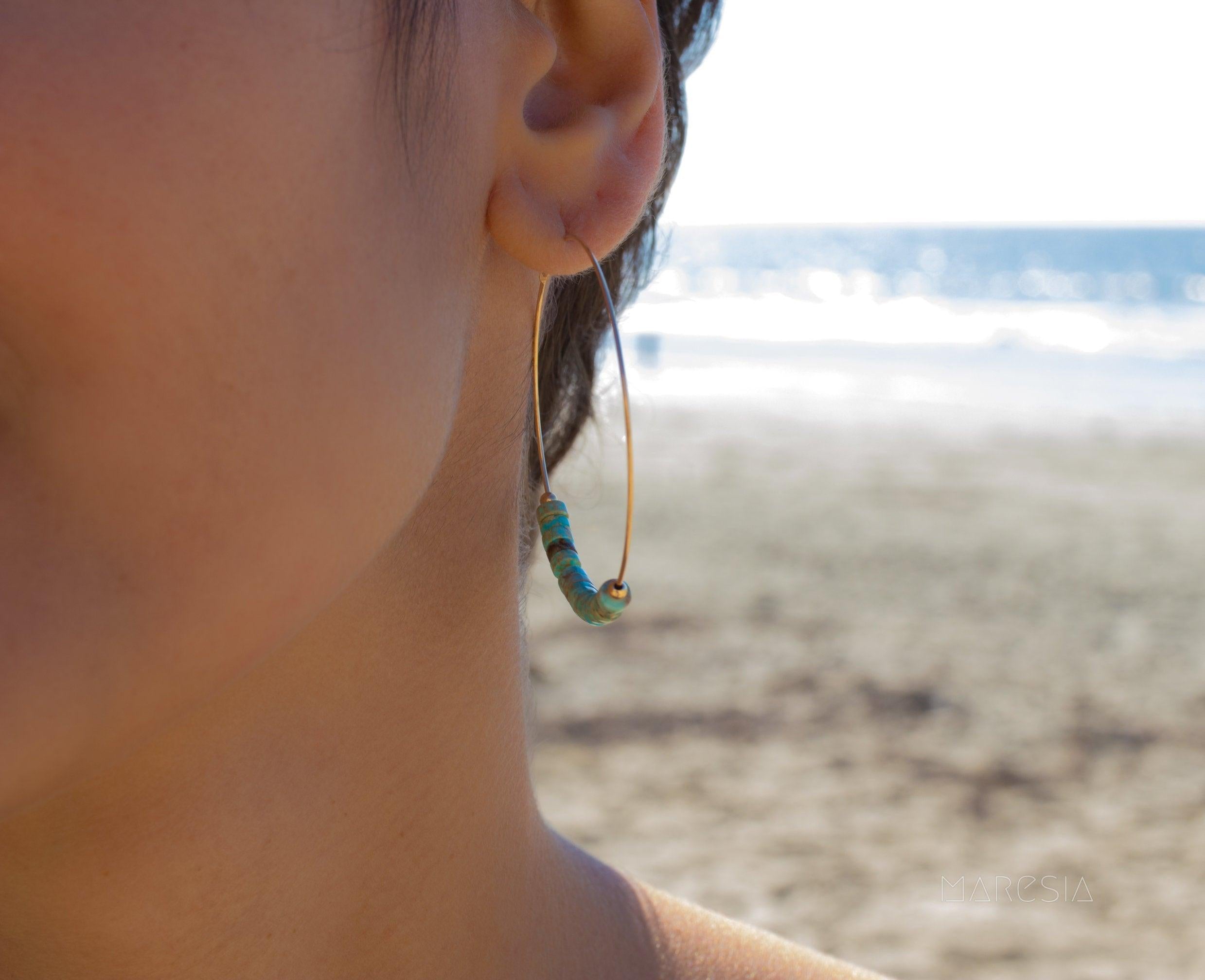 Turquoise Hoop Earrings ~ 14k Gold Filled or Sterling Silver ~ ME056 - Maresia Jewelry