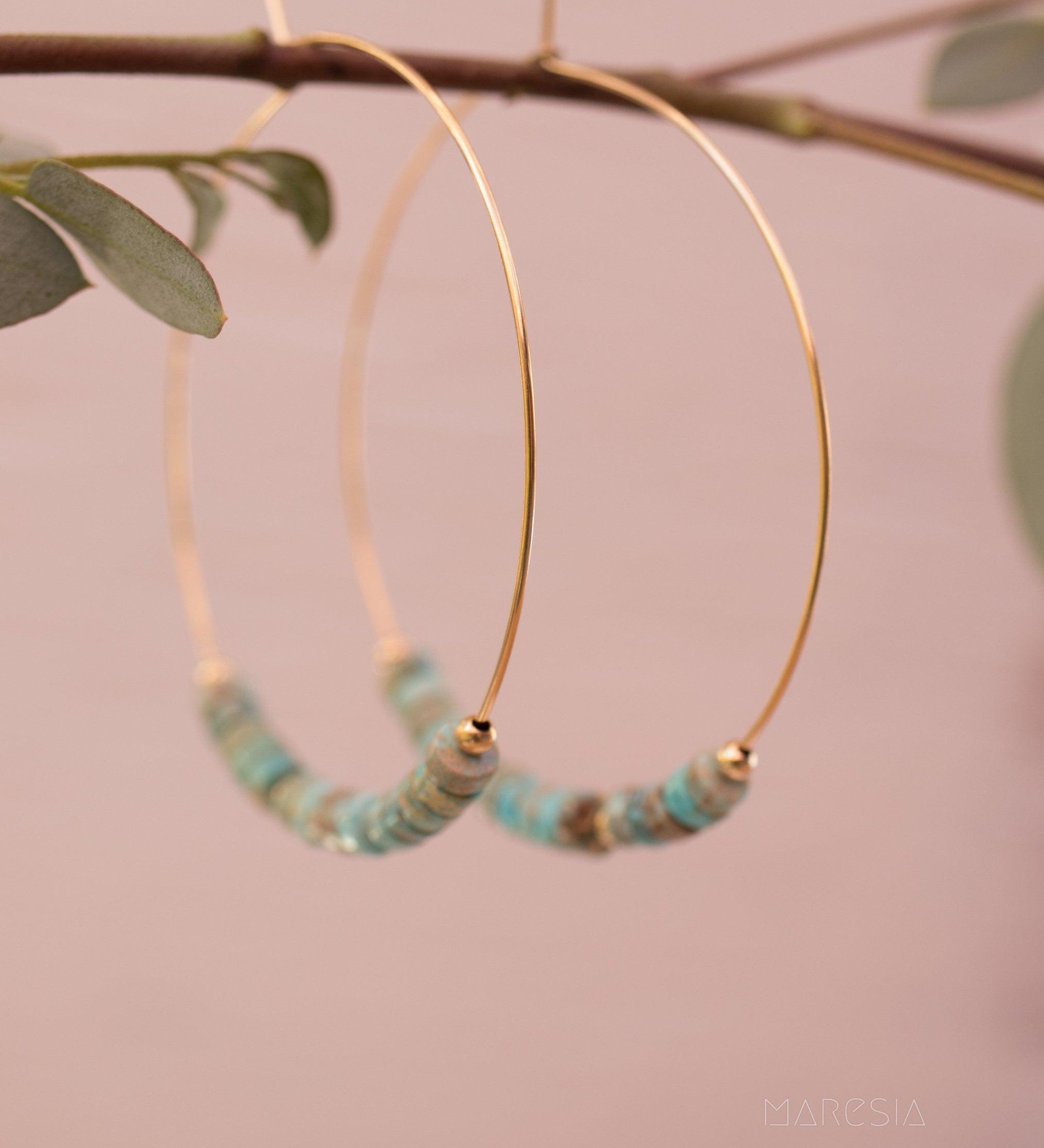 Turquoise Hoop Earrings ~ 14k Gold Filled or Sterling Silver ~ ME056 - Maresia Jewelry