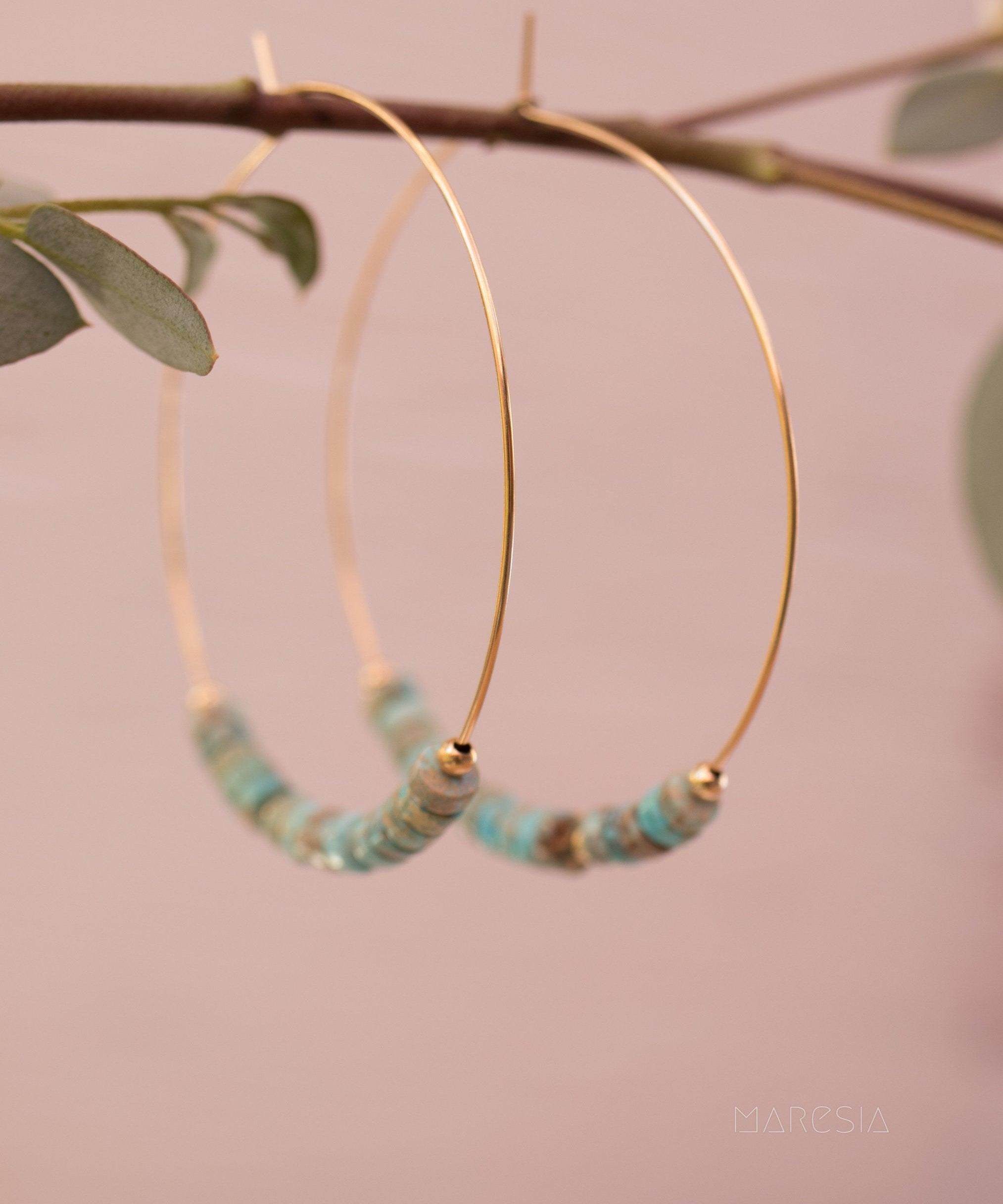 Turquoise Hoop Earrings ~ 14k Gold Filled or Sterling Silver ~ ME056 - Maresia Jewelry