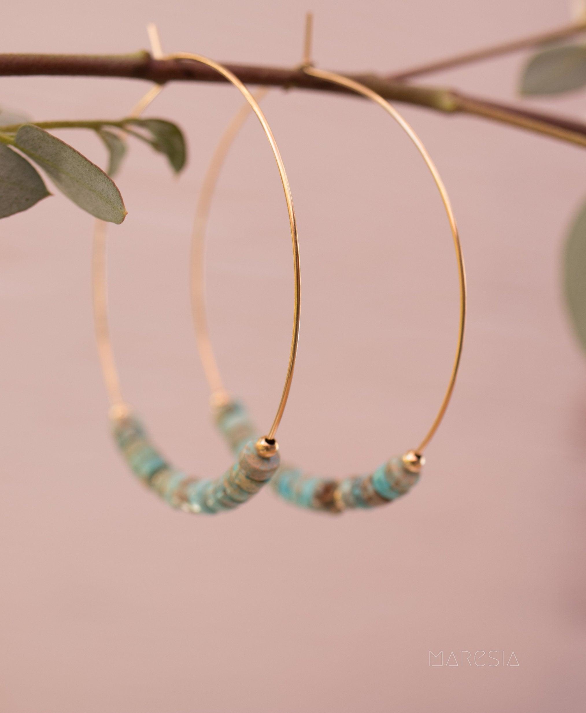 Turquoise Hoop Earrings ~ 14k Gold Filled or Sterling Silver ~ ME056 - Maresia Jewelry