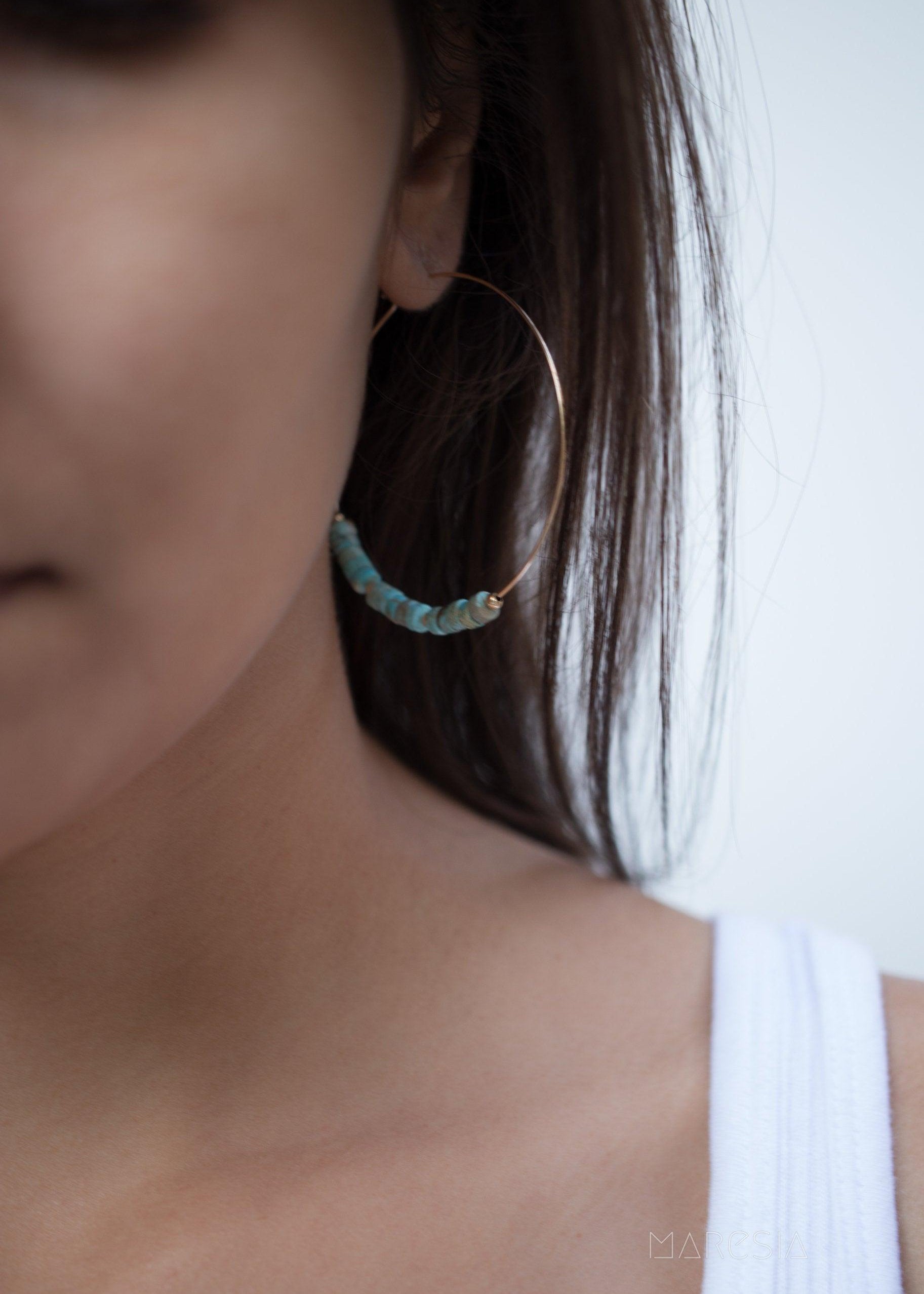 Turquoise Hoop Earrings ~ 14k Gold Filled or Sterling Silver ~ ME056 - Maresia Jewelry