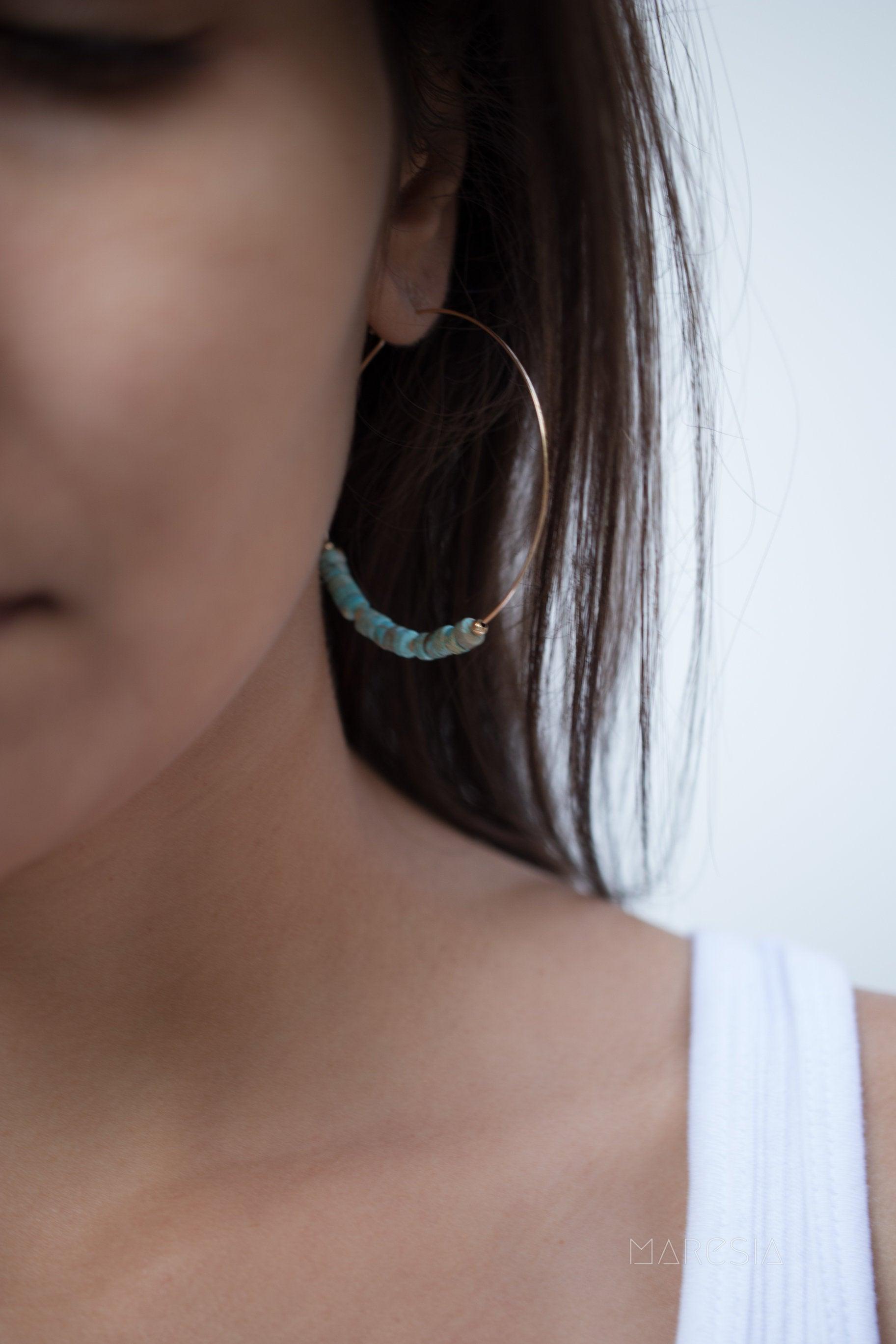 Turquoise Hoop Earrings ~ 14k Gold Filled or Sterling Silver ~ ME056 - Maresia Jewelry