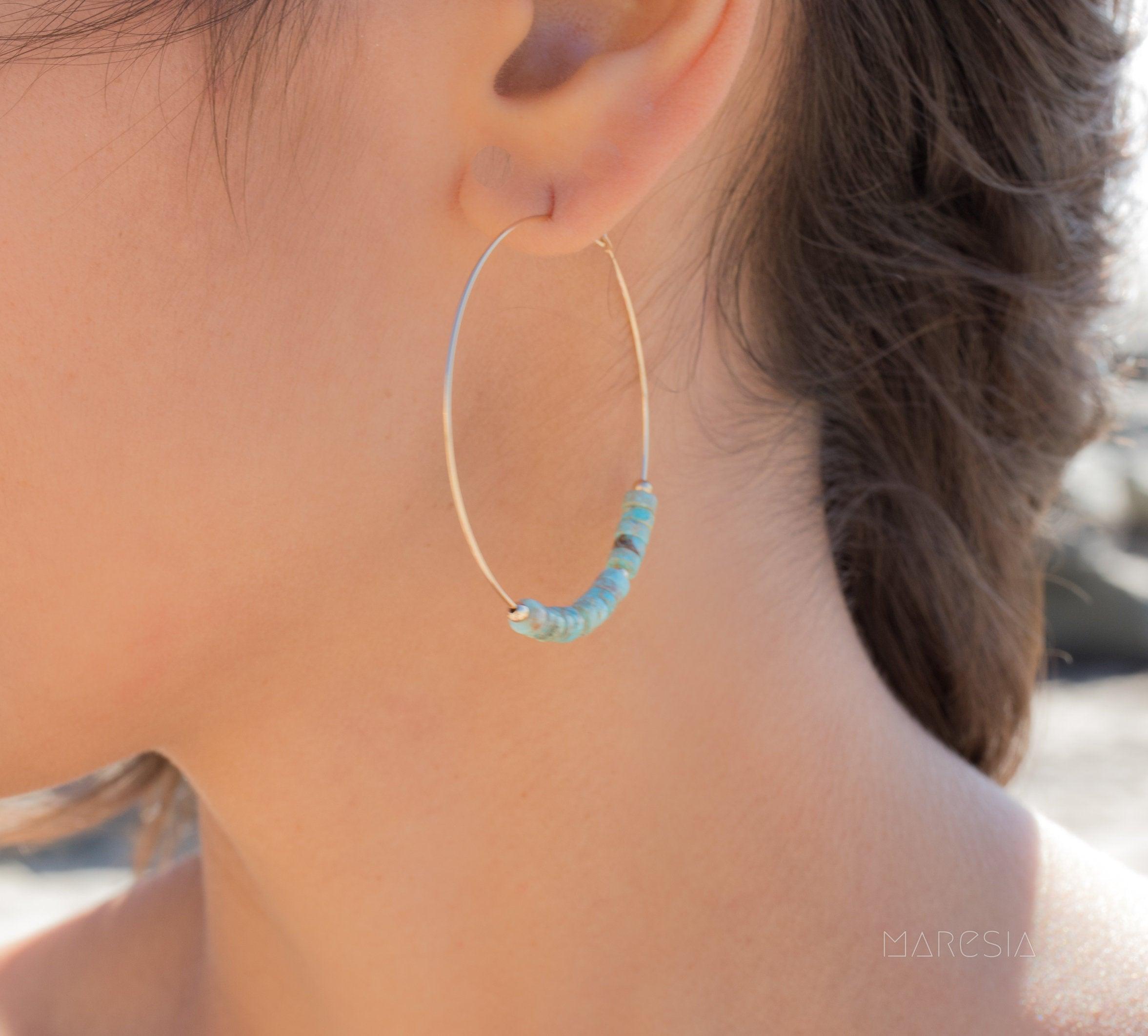 Turquoise Hoop Earrings ~ 14k Gold Filled or Sterling Silver ~ ME056 - Maresia Jewelry