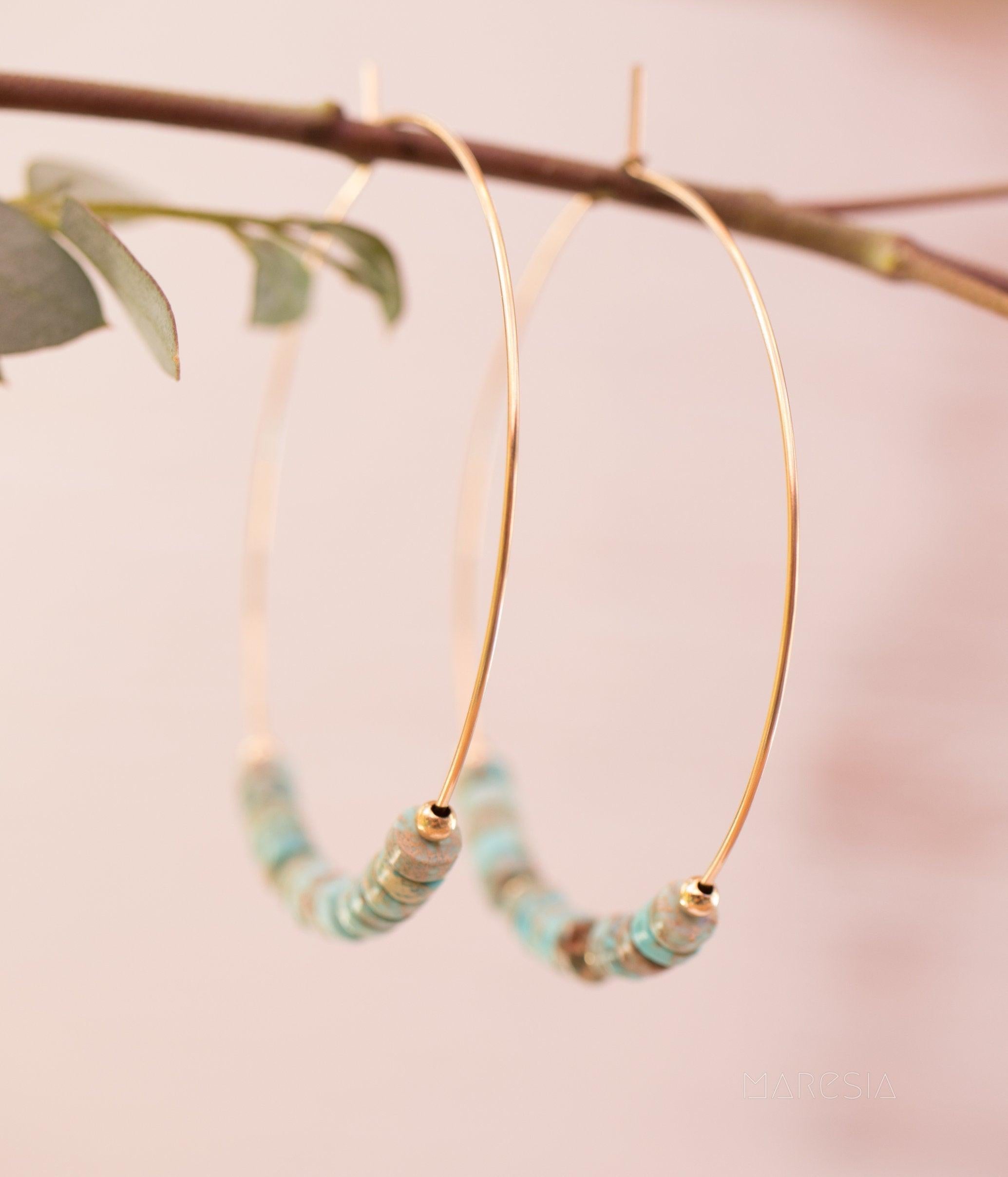 Turquoise Hoop Earrings ~ 14k Gold Filled or Sterling Silver ~ ME056 - Maresia Jewelry