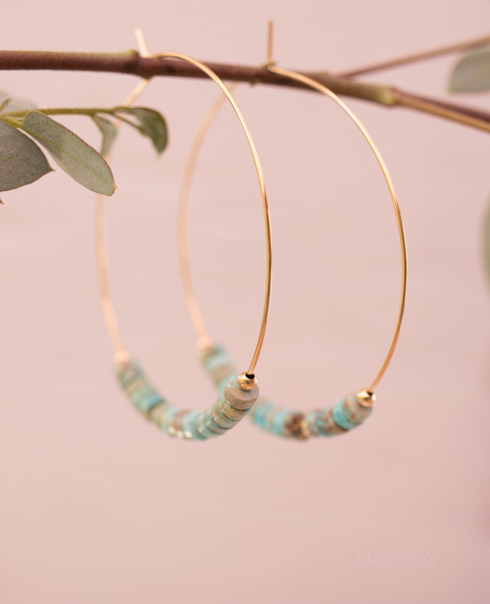 Turquoise Hoop Earrings ~ 14k Gold Filled or Sterling Silver ~ ME056 - Maresia Jewelry