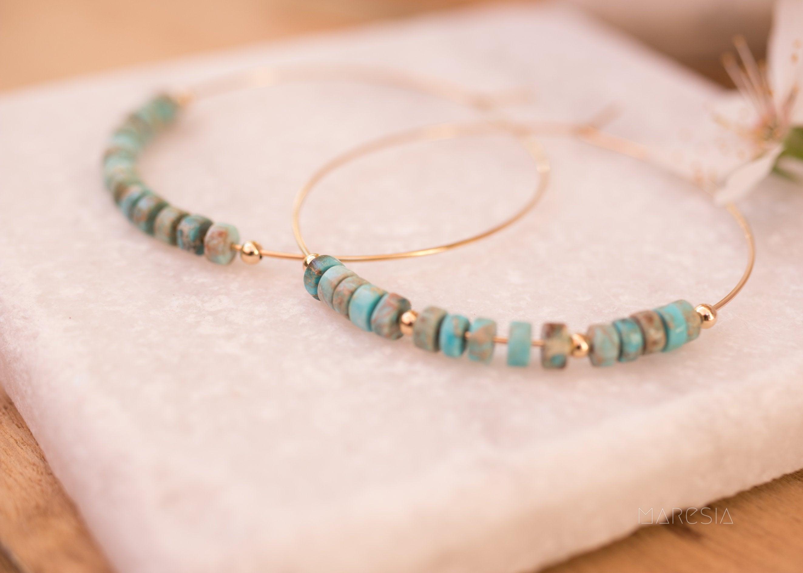 Turquoise Hoop Earrings ~ 14k Gold Filled or Sterling Silver ~ ME056 - Maresia Jewelry