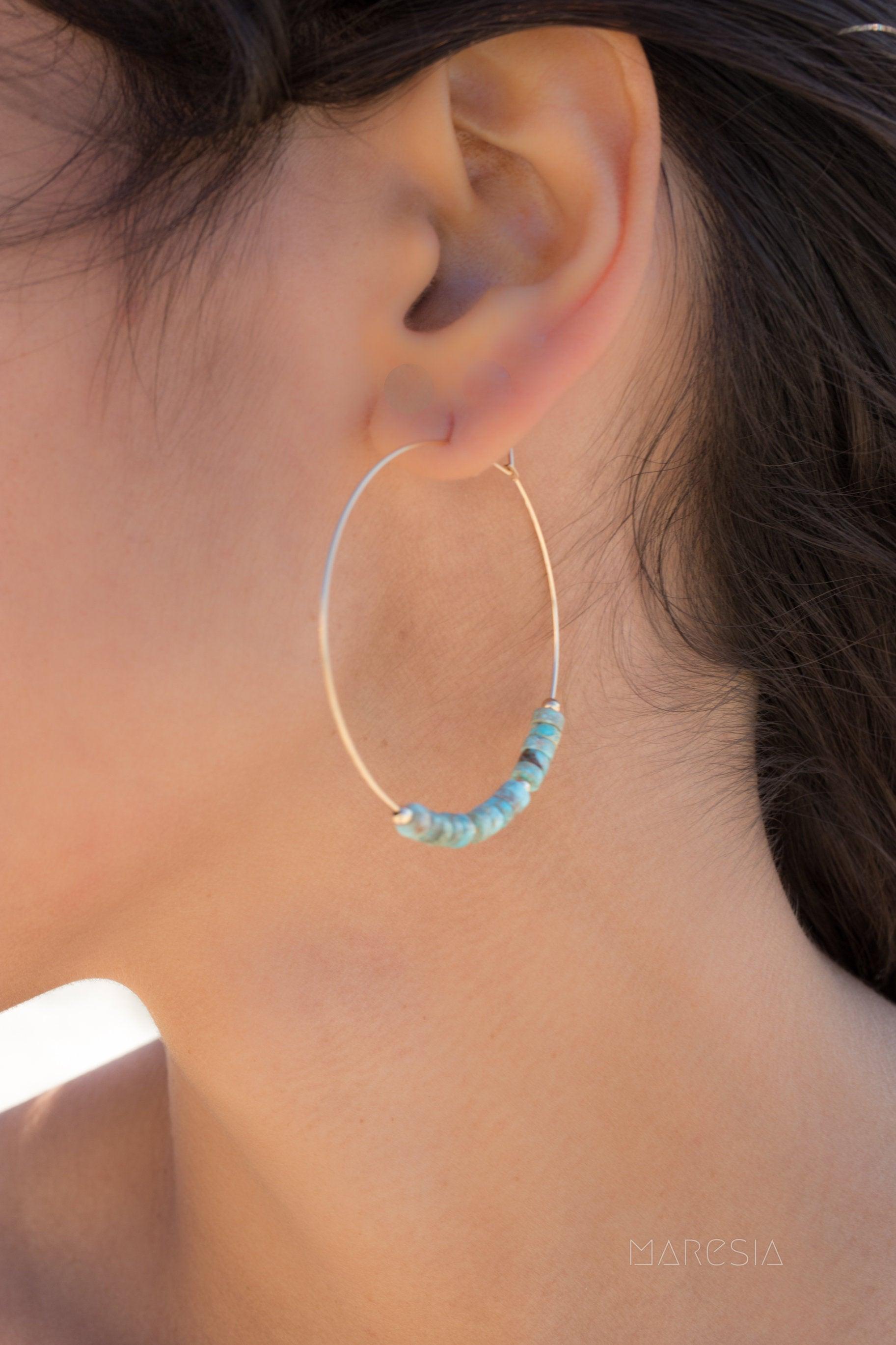 Turquoise Hoop Earrings ~ 14k Gold Filled or Sterling Silver ~ ME056 - Maresia Jewelry