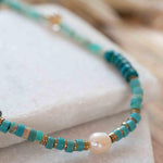 Turquoise, Jasper and Pearl necklace~ Sterling Silver 925 or Gold Filled ~ Choker ~ Jewelry ~ Gift For Her ~ Minimalist~ Handmade - MN095