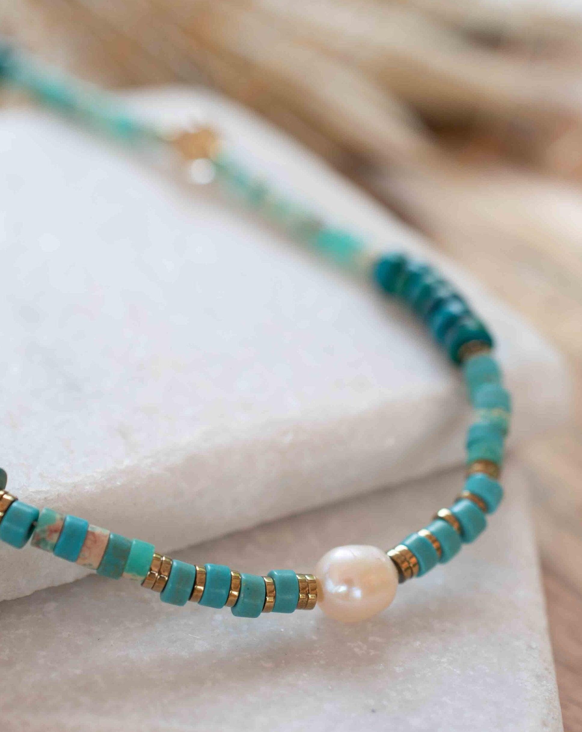 Turquoise, Jasper and Pearl necklace~ Sterling Silver 925 or Gold Filled ~ Choker ~ Jewelry ~ Gift For Her ~ Minimalist~ Handmade - MN095