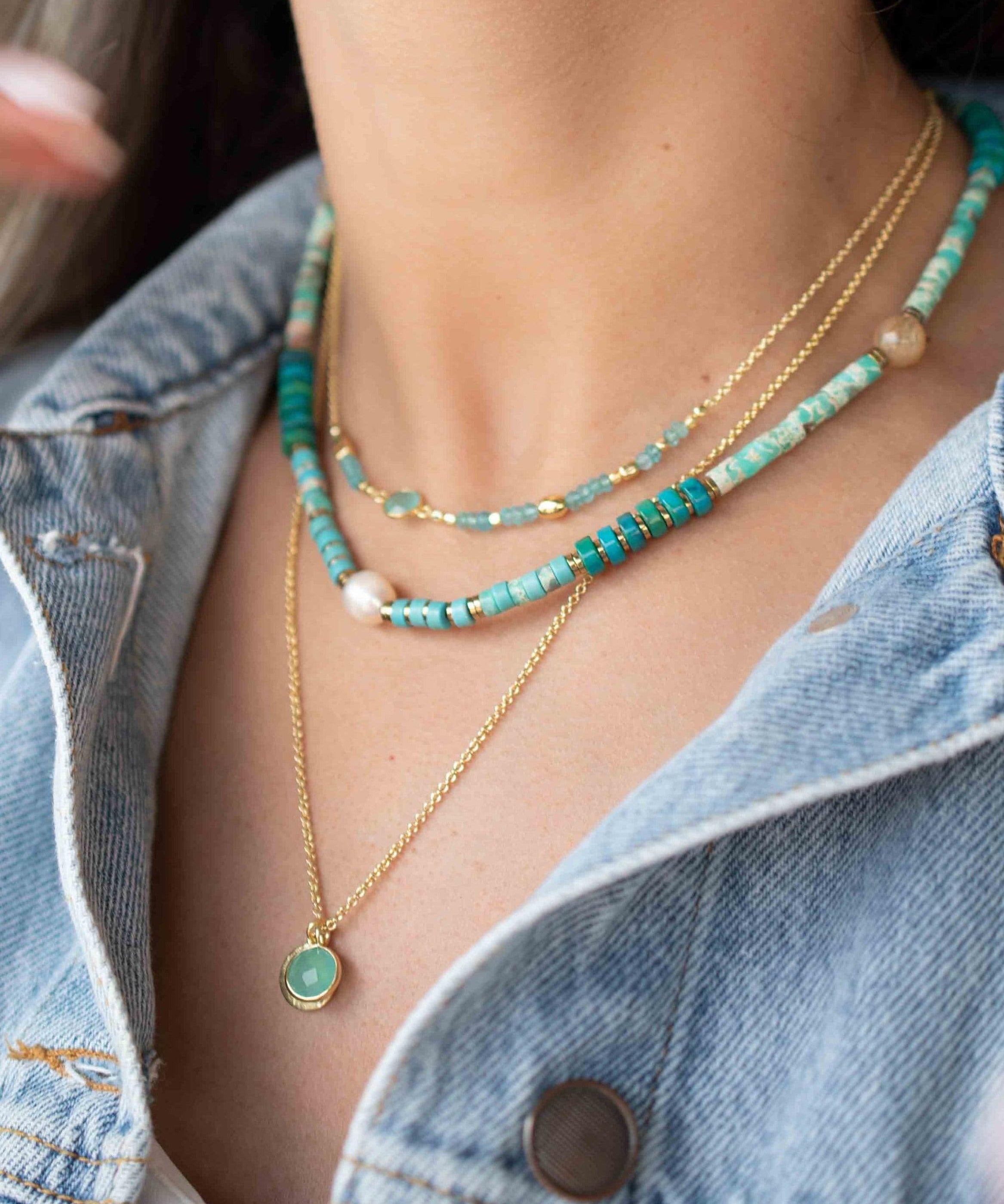Turquoise, Jasper and Pearl necklace~ Sterling Silver 925 or Gold Filled ~ Choker ~ Jewelry ~ Gift For Her ~ Minimalist~ Handmade - MN095