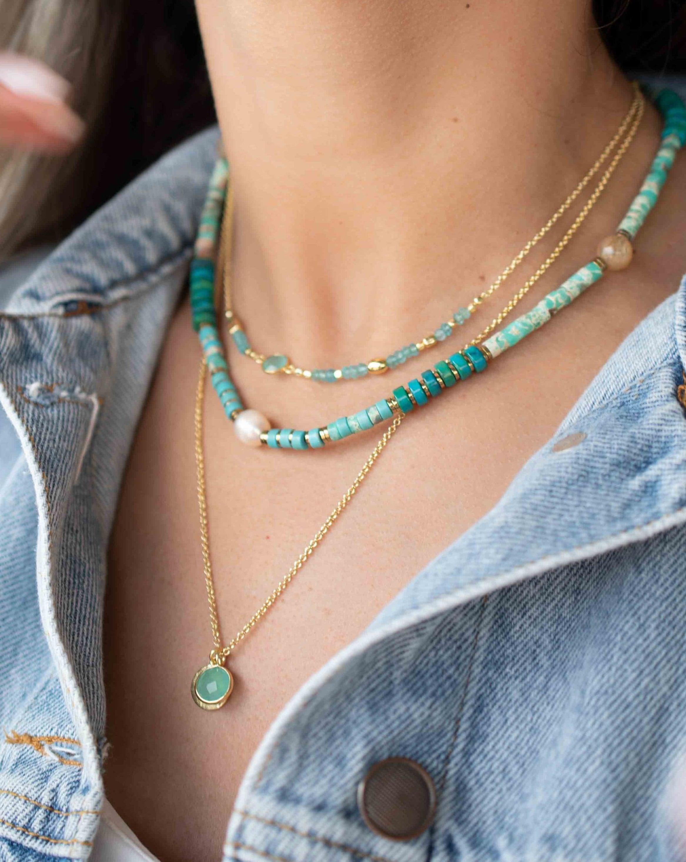 Turquoise, Jasper and Pearl necklace~ Sterling Silver 925 or Gold Filled ~ Choker ~ Jewelry ~ Gift For Her ~ Minimalist~ Handmade - MN095