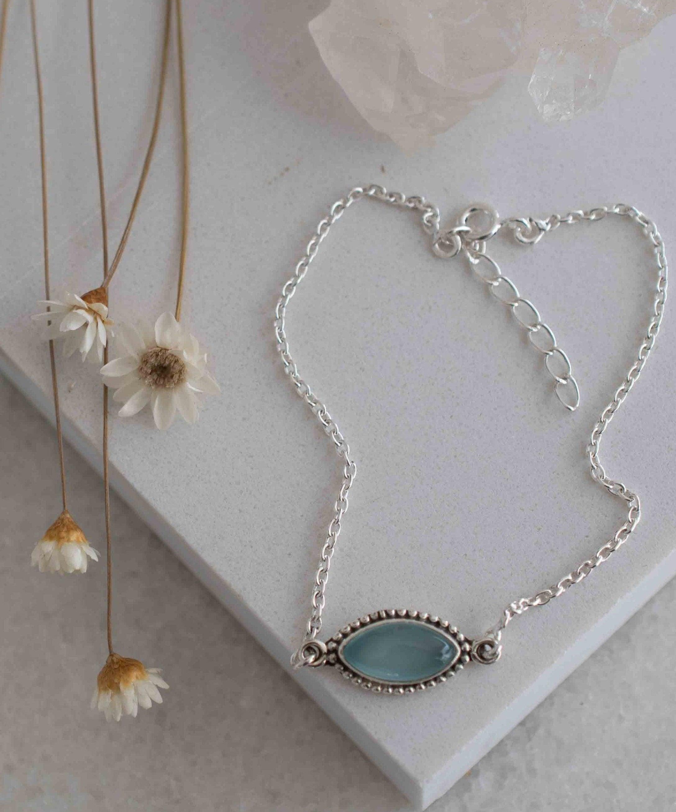 Turquoise, Labradorite, Larimar, Moonstone and Aqua Chalcedony Bracelet ~ Sterling Silver 925 ~Handmade ~Hippie ~Bohemian  ~Stackable MB0
