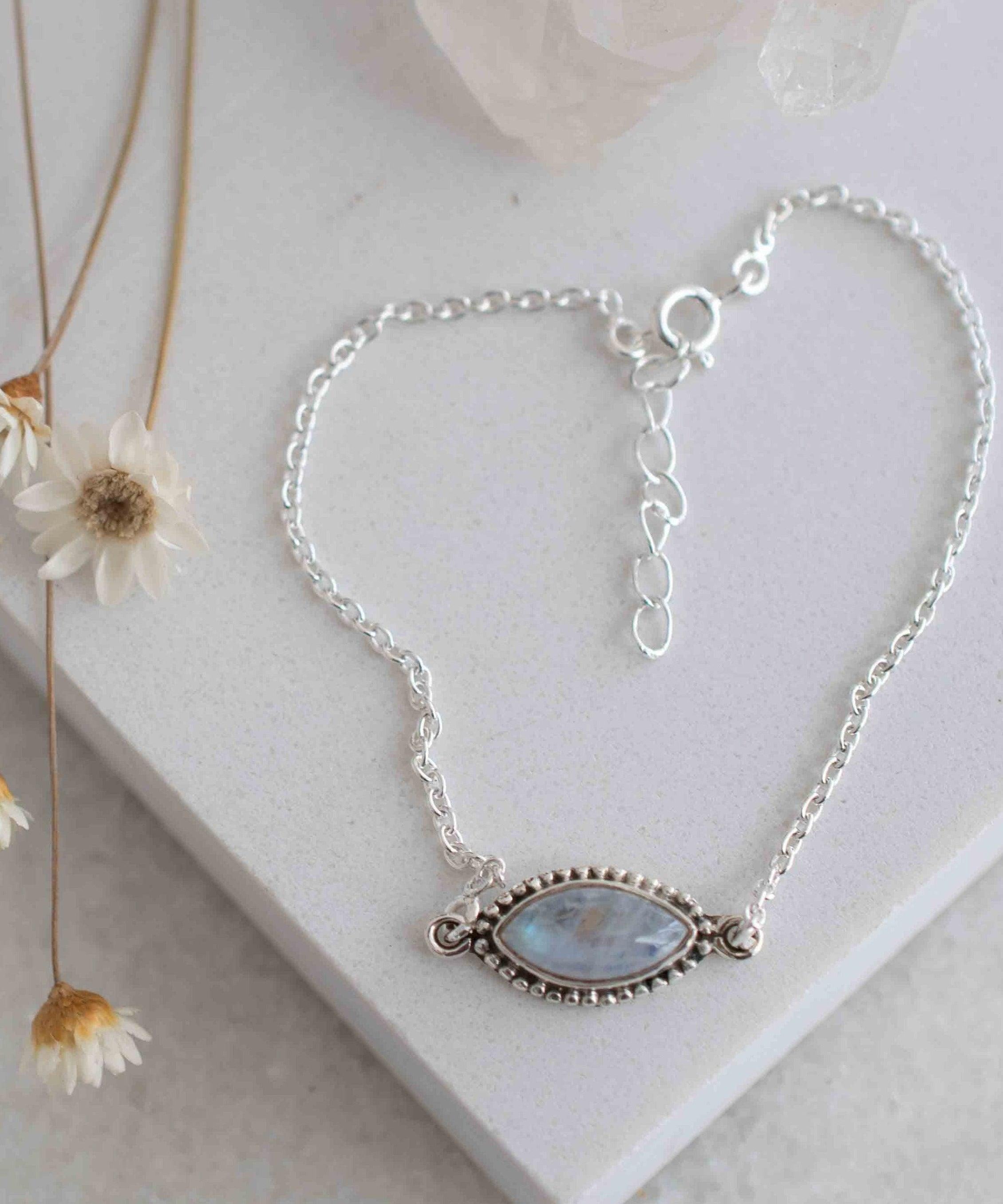 Turquoise, Labradorite, Larimar, Moonstone and Aqua Chalcedony Bracelet ~ Sterling Silver 925 ~Handmade ~Hippie ~Bohemian  ~Stackable MB0