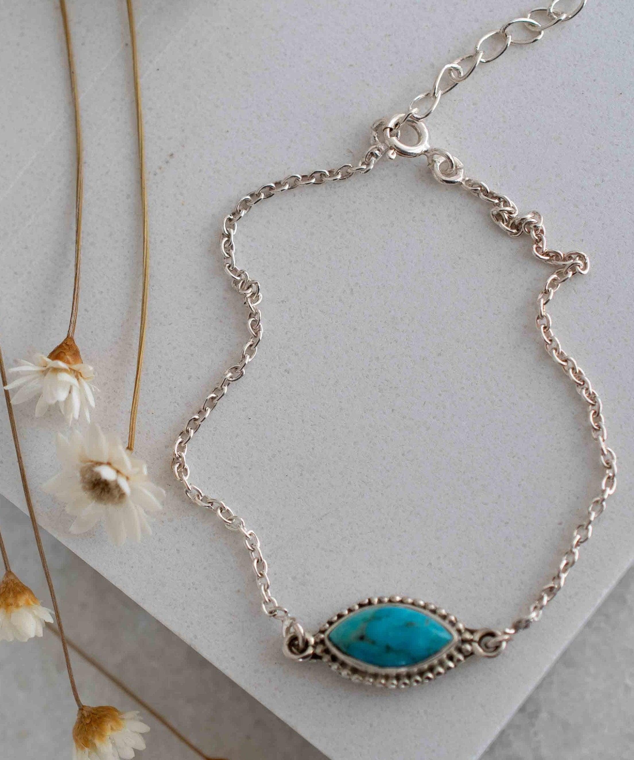Turquoise, Labradorite, Larimar, Moonstone and Aqua Chalcedony Bracelet ~ Sterling Silver 925 ~Handmade ~Hippie ~Bohemian  ~Stackable MB0