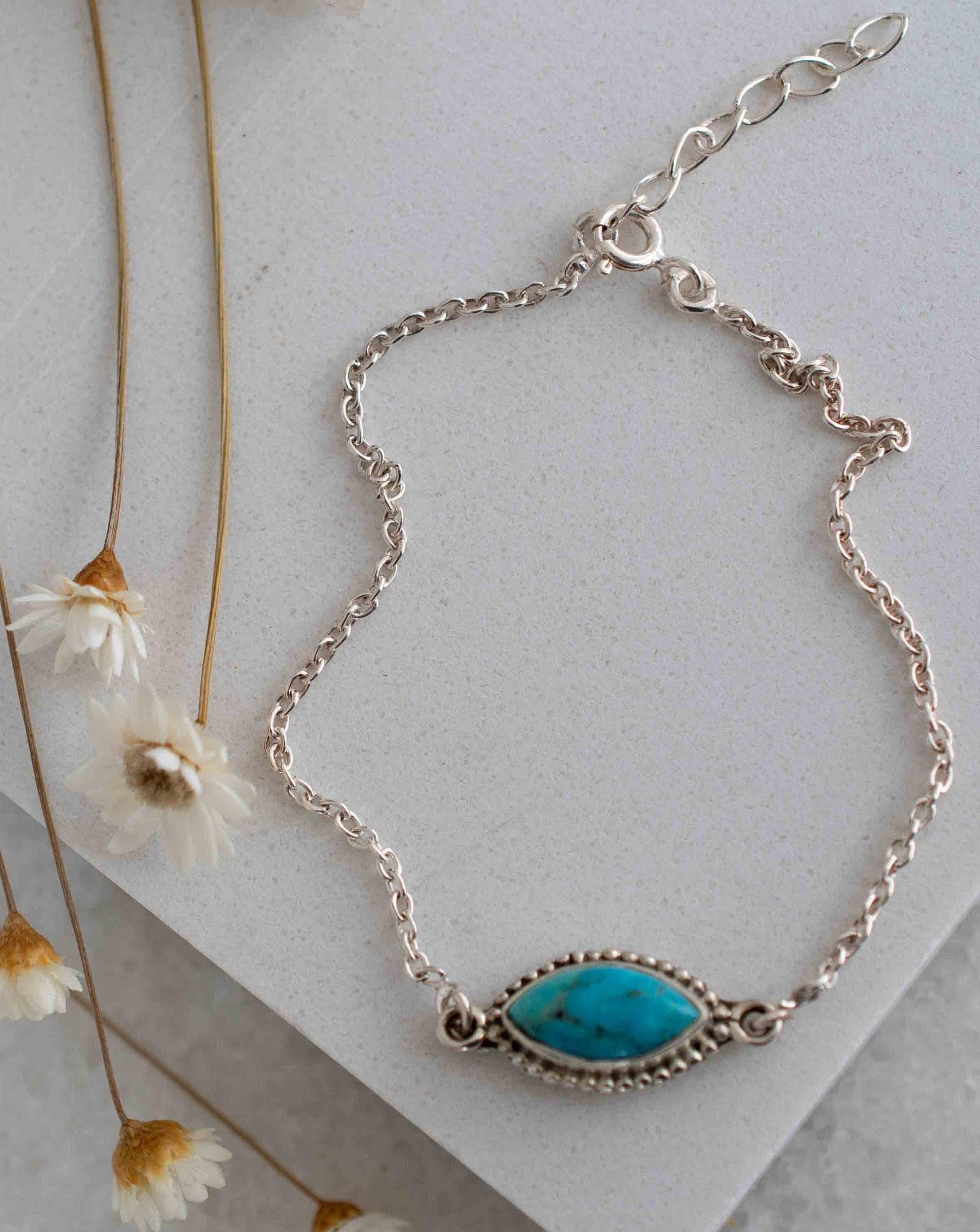 Turquoise, Labradorite, Larimar, Moonstone and Aqua Chalcedony Bracelet ~ Sterling Silver 925 ~Handmade ~Hippie ~Bohemian  ~Stackable MB0