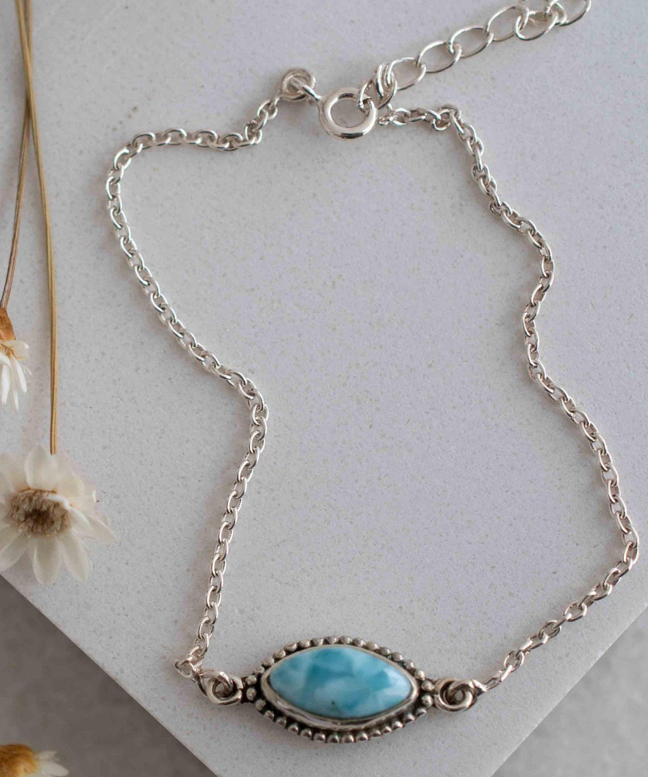 Turquoise, Labradorite, Larimar, Moonstone and Aqua Chalcedony Bracelet ~ Sterling Silver 925 ~Handmade ~Hippie ~Bohemian  ~Stackable MB0
