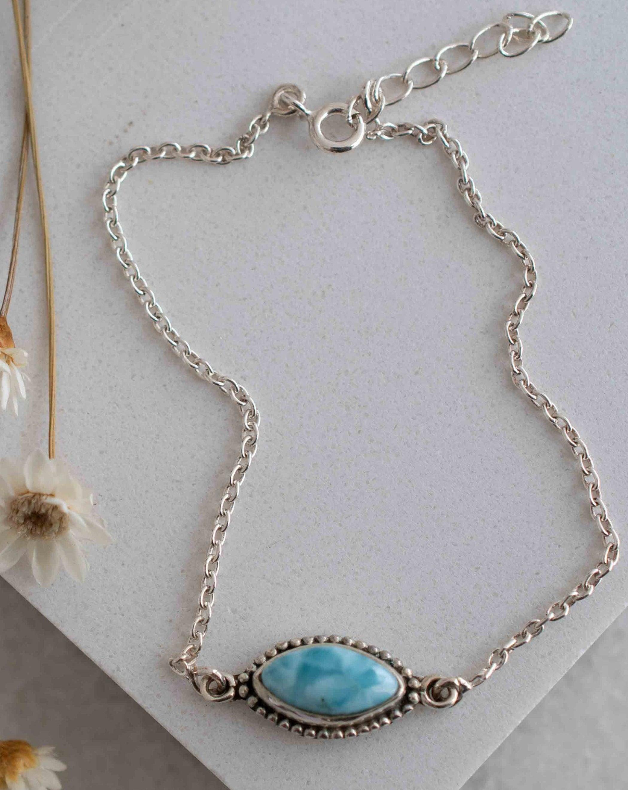 Turquoise, Labradorite, Larimar, Moonstone and Aqua Chalcedony Bracelet ~ Sterling Silver 925 ~Handmade ~Hippie ~Bohemian  ~Stackable MB0