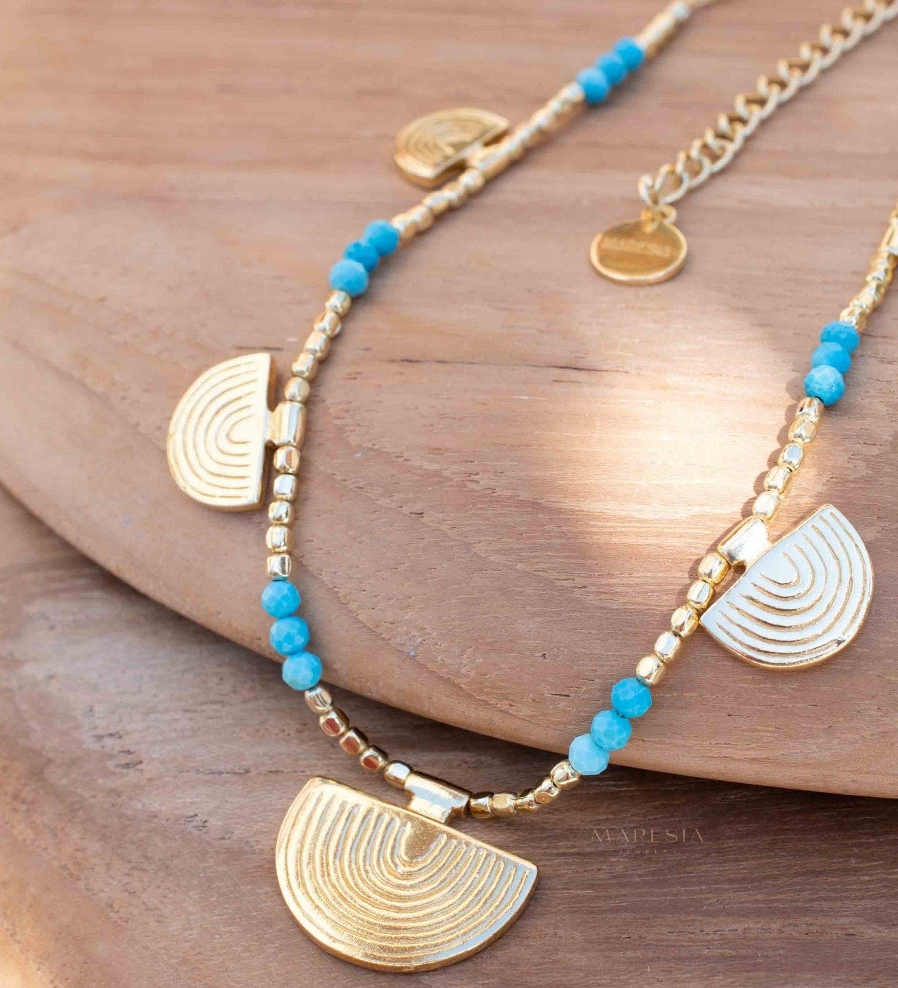 Turquoise Necklace ~ Gold Plated 18k ~Choker ~ Jewelry ~ Gift For Her ~ Minimalist~ Handmade~ Thin Chain~ Delicate ~Layered ~ Boho MN137