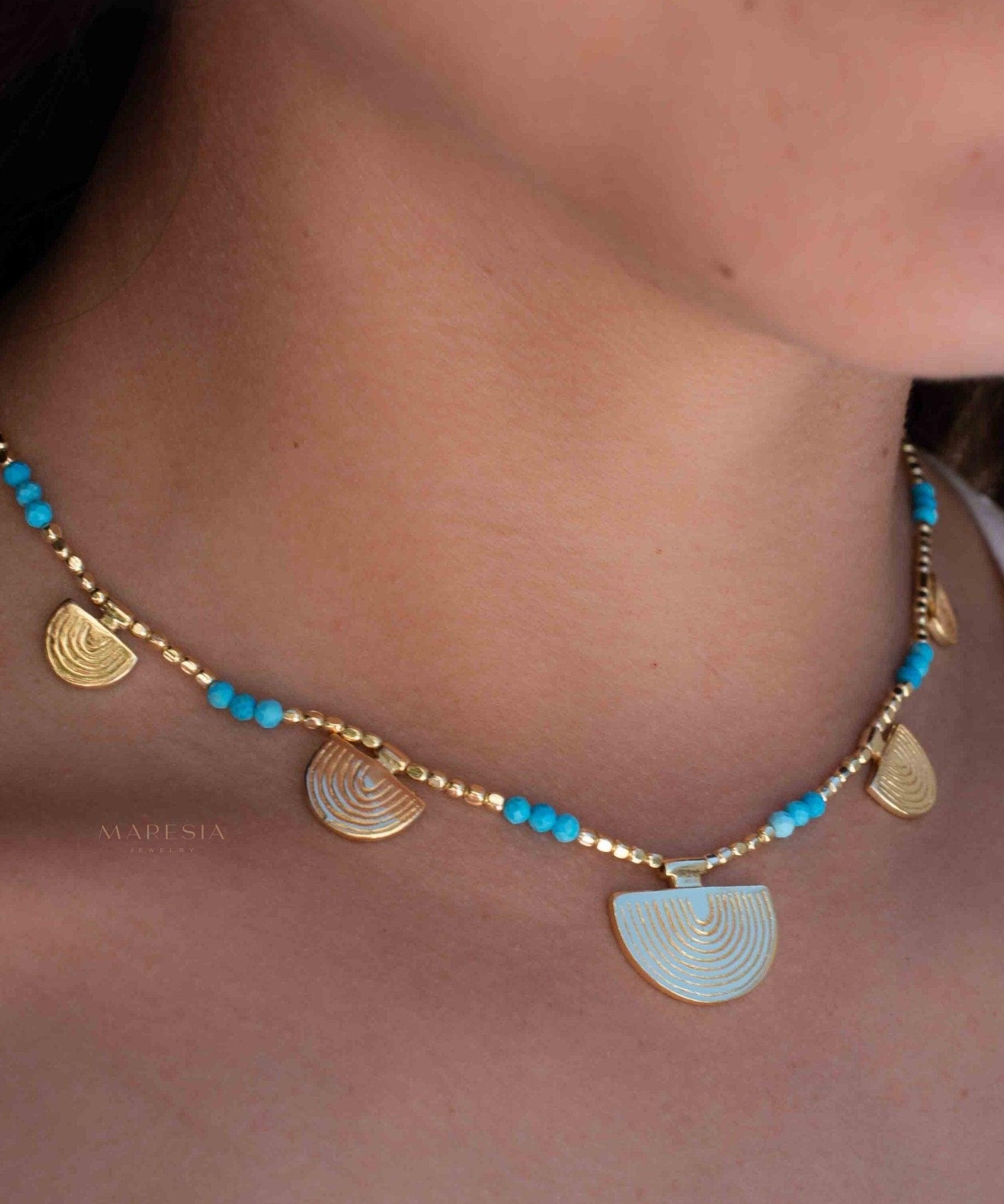 Turquoise Necklace ~ Gold Plated 18k ~Choker ~ Jewelry ~ Gift For Her ~ Minimalist~ Handmade~ Thin Chain~ Delicate ~Layered ~ Boho MN137