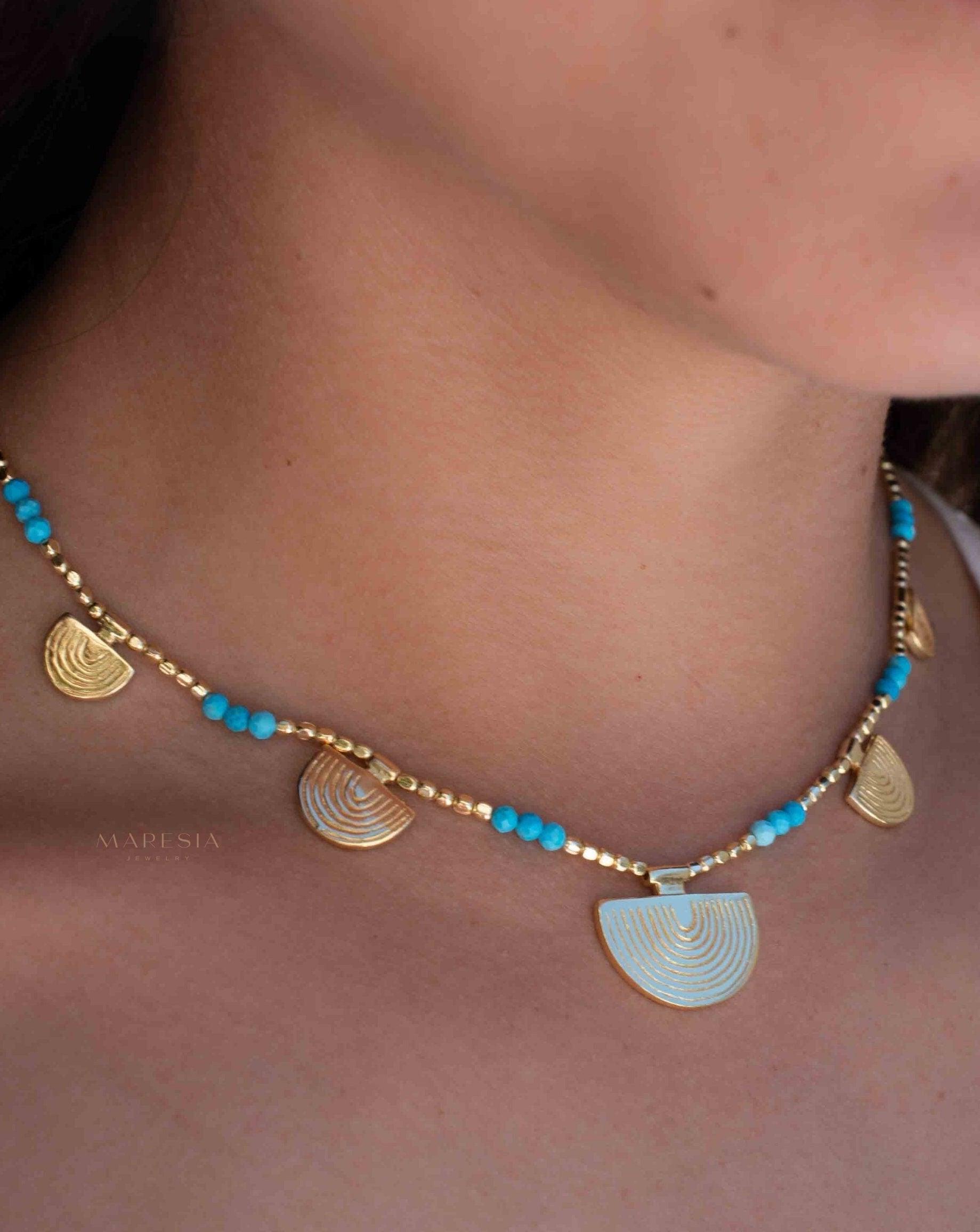 Turquoise Necklace ~ Gold Plated 18k ~Choker ~ Jewelry ~ Gift For Her ~ Minimalist~ Handmade~ Thin Chain~ Delicate ~Layered ~ Boho MN137