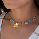Turquoise Necklace ~ Gold Plated 18k ~Choker ~ Jewelry ~ Gift For Her ~ Minimalist~ Handmade~ Thin Chain~ Delicate ~Layered ~ Boho MN137