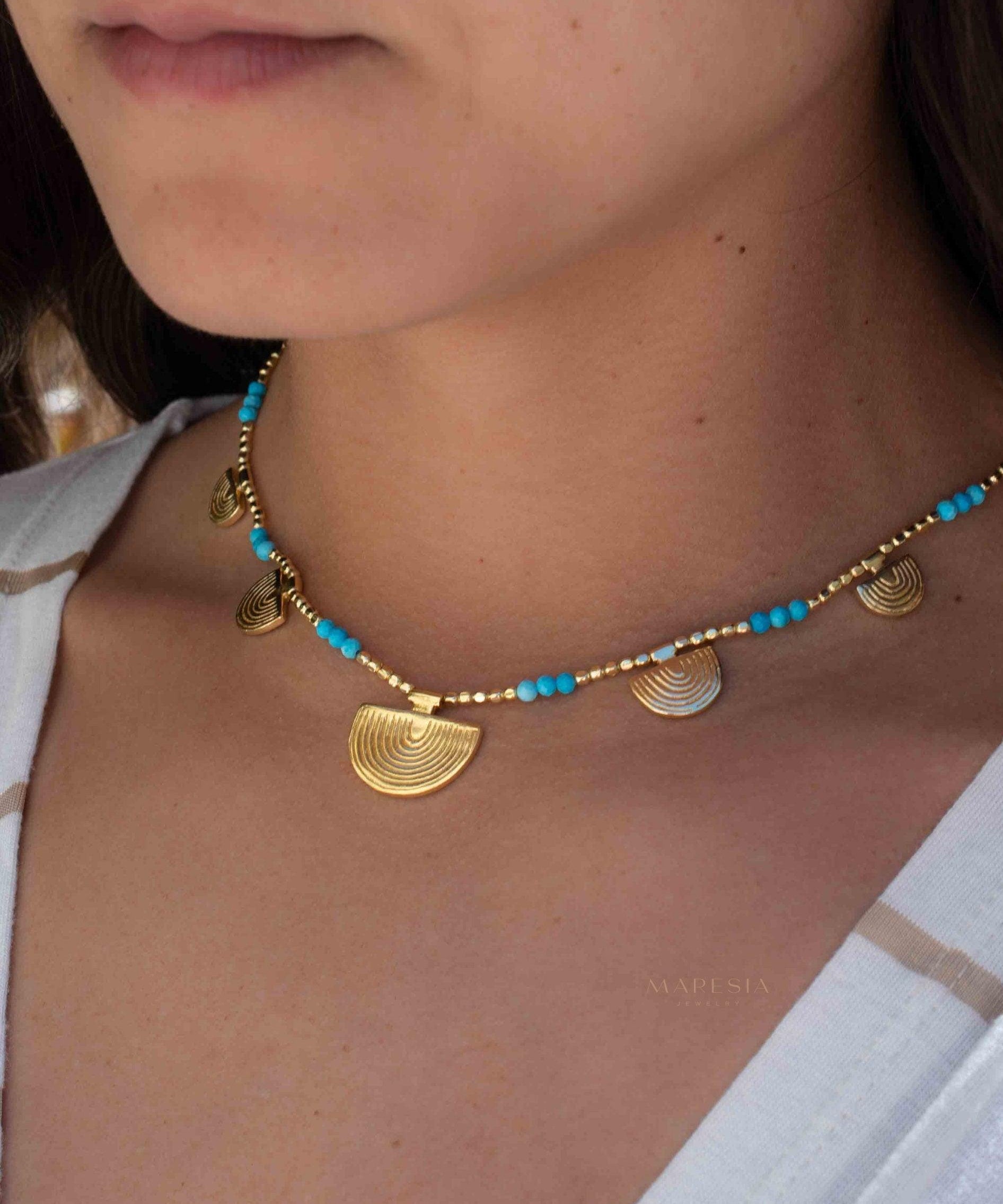 Turquoise Necklace ~ Gold Plated 18k ~Choker ~ Jewelry ~ Gift For Her ~ Minimalist~ Handmade~ Thin Chain~ Delicate ~Layered ~ Boho MN137