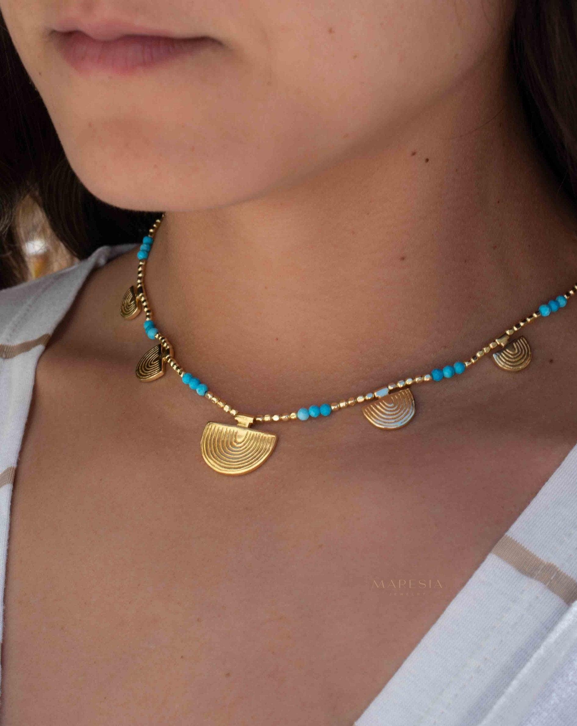 Turquoise Necklace ~ Gold Plated 18k ~Choker ~ Jewelry ~ Gift For Her ~ Minimalist~ Handmade~ Thin Chain~ Delicate ~Layered ~ Boho MN137