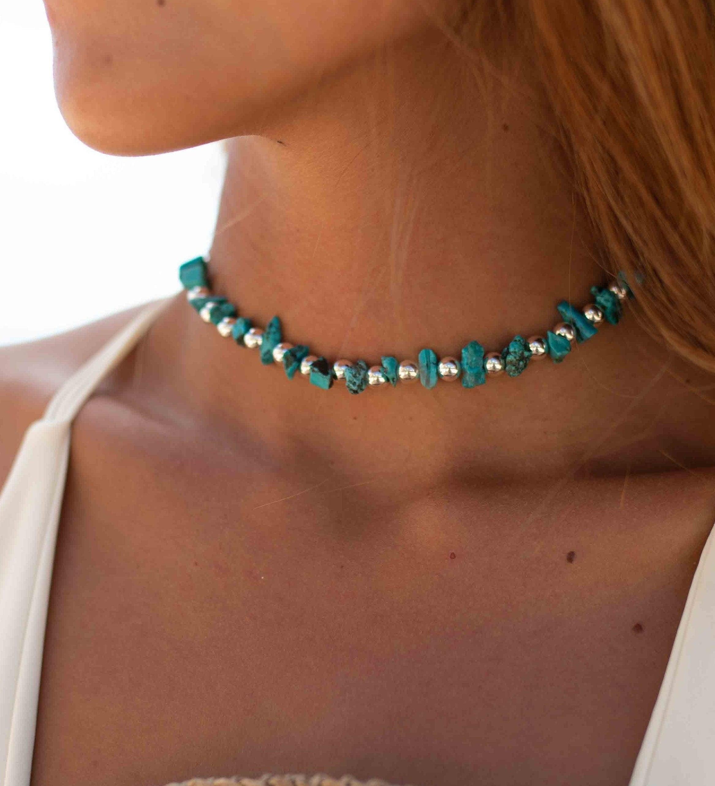 Turquoise necklace~ Sterling Silver 925 ~ Choker ~ Jewelry ~ Gift For Her ~ Minimalist~ Handmade~ MN093
