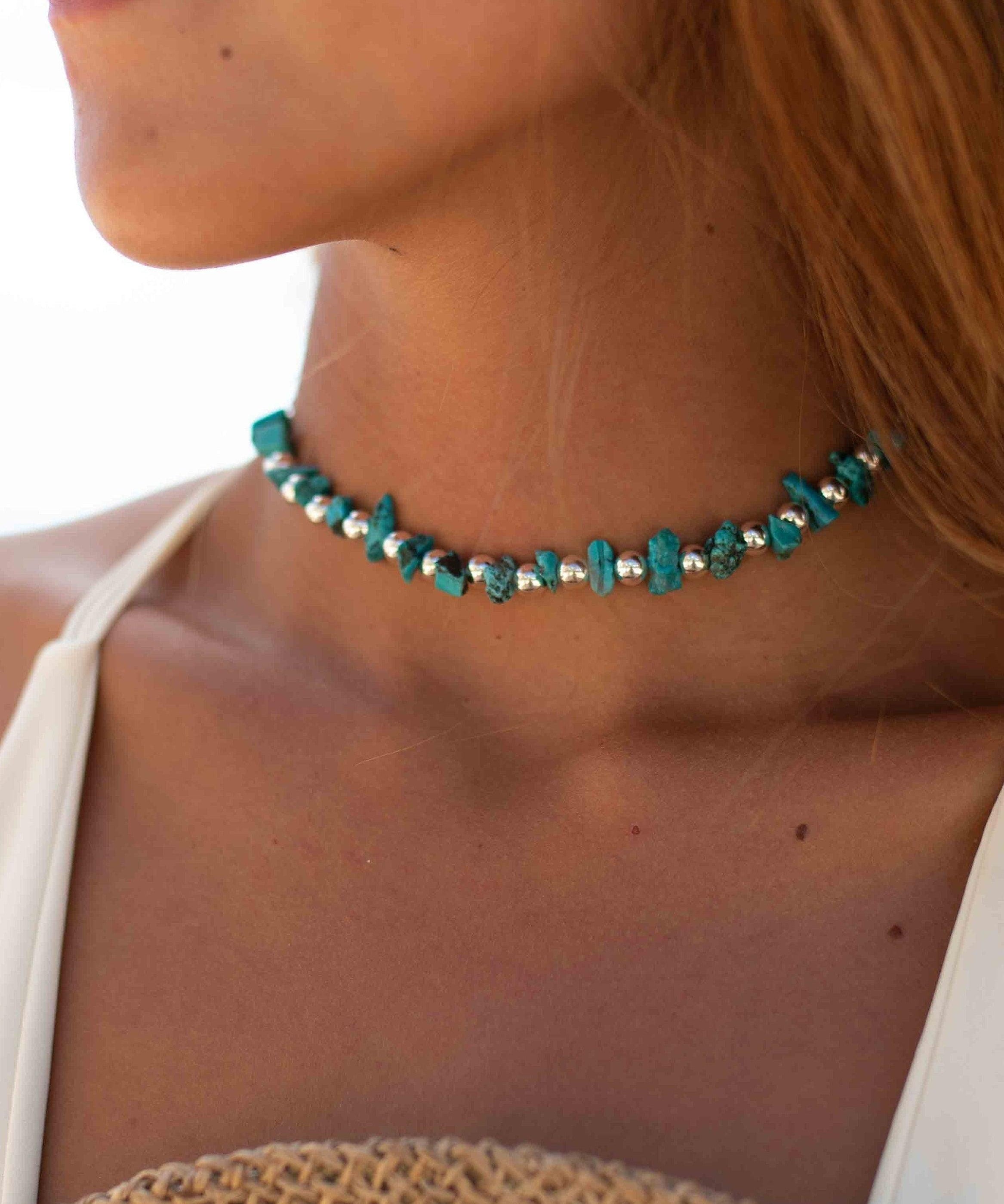 Turquoise necklace~ Sterling Silver 925 ~ Choker ~ Jewelry ~ Gift For Her ~ Minimalist~ Handmade~ MN093