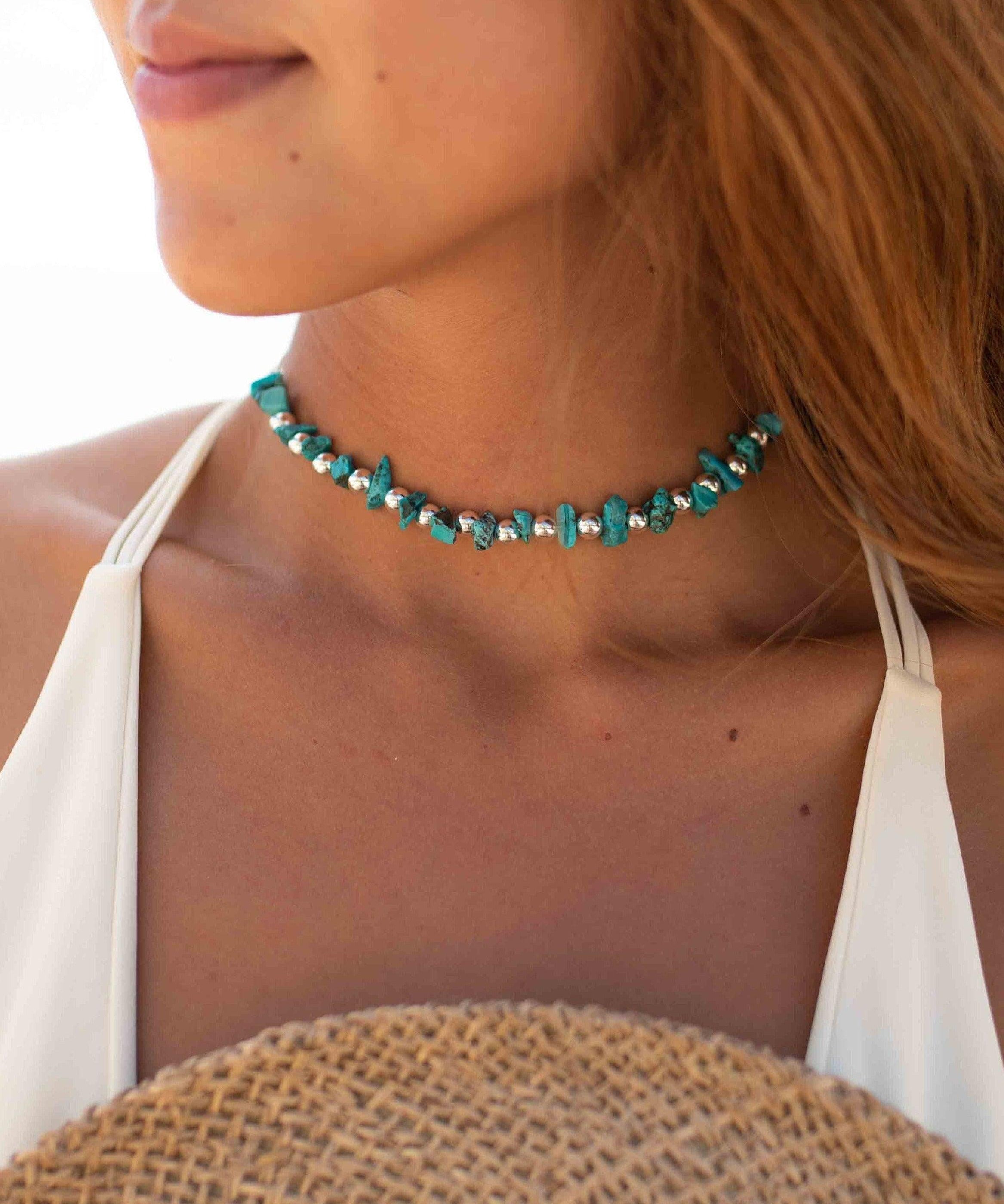 Turquoise necklace~ Sterling Silver 925 ~ Choker ~ Jewelry ~ Gift For Her ~ Minimalist~ Handmade~ MN093