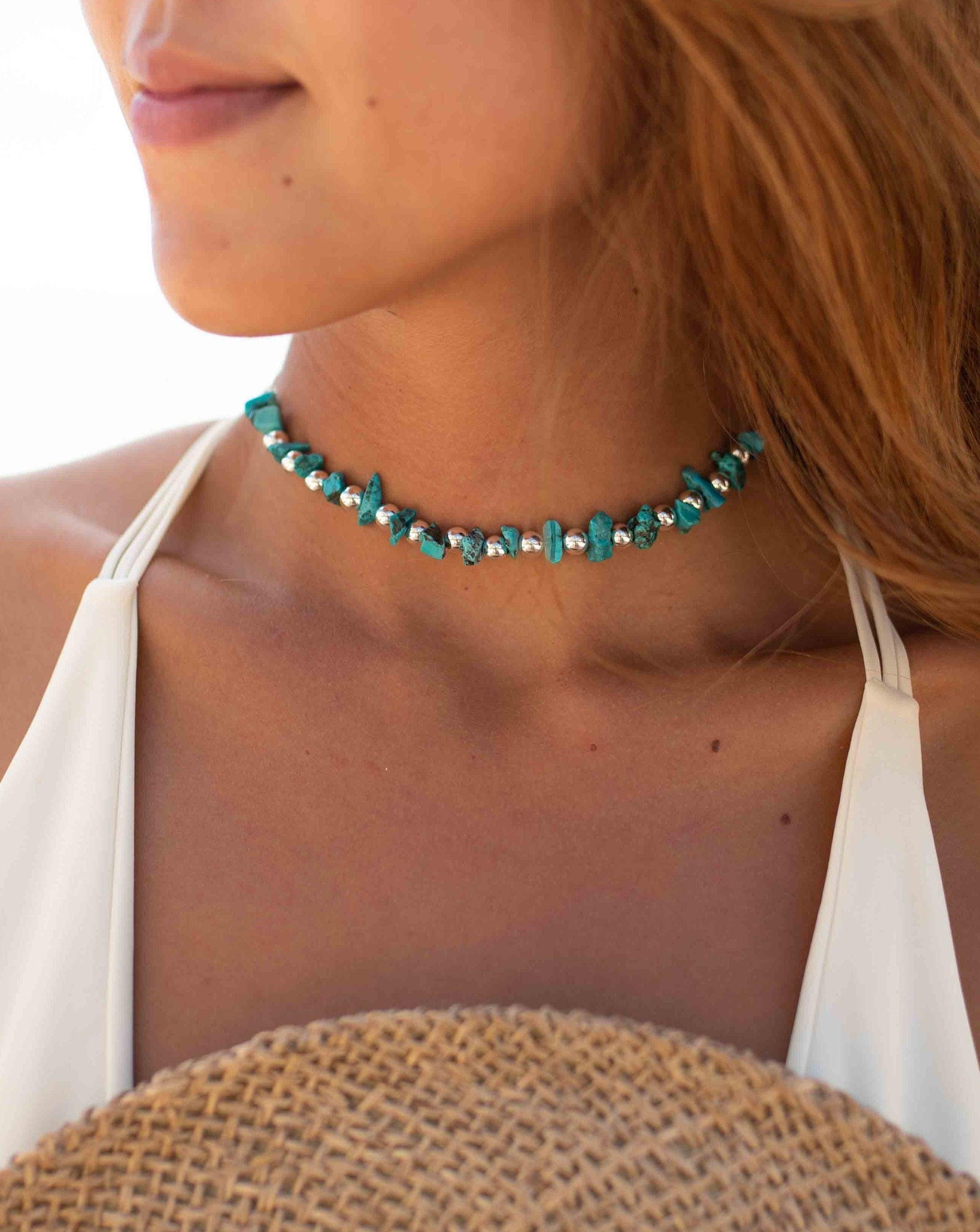 Turquoise necklace~ Sterling Silver 925 ~ Choker ~ Jewelry ~ Gift For Her ~ Minimalist~ Handmade~ MN093