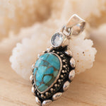 Turquoise Pendant & Blue topaz ~ Sterling Silver 925 SMP038 - Maresia Jewelry