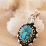 Turquoise Pendant & Blue topaz ~ Sterling Silver 925 SMP038 - Maresia Jewelry