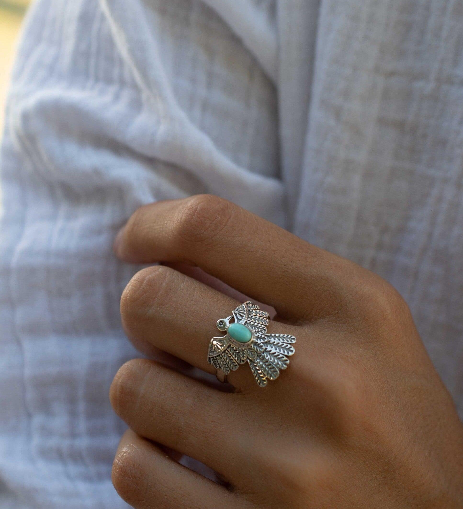 Turquoise Ring ~ Eagle Bird Ring ~ Sterling Silver 925 ~Handmade ~ Statement ~ Bohemian ~Jewelry ~Gift ~Gemstone~December Birthstone~MR337