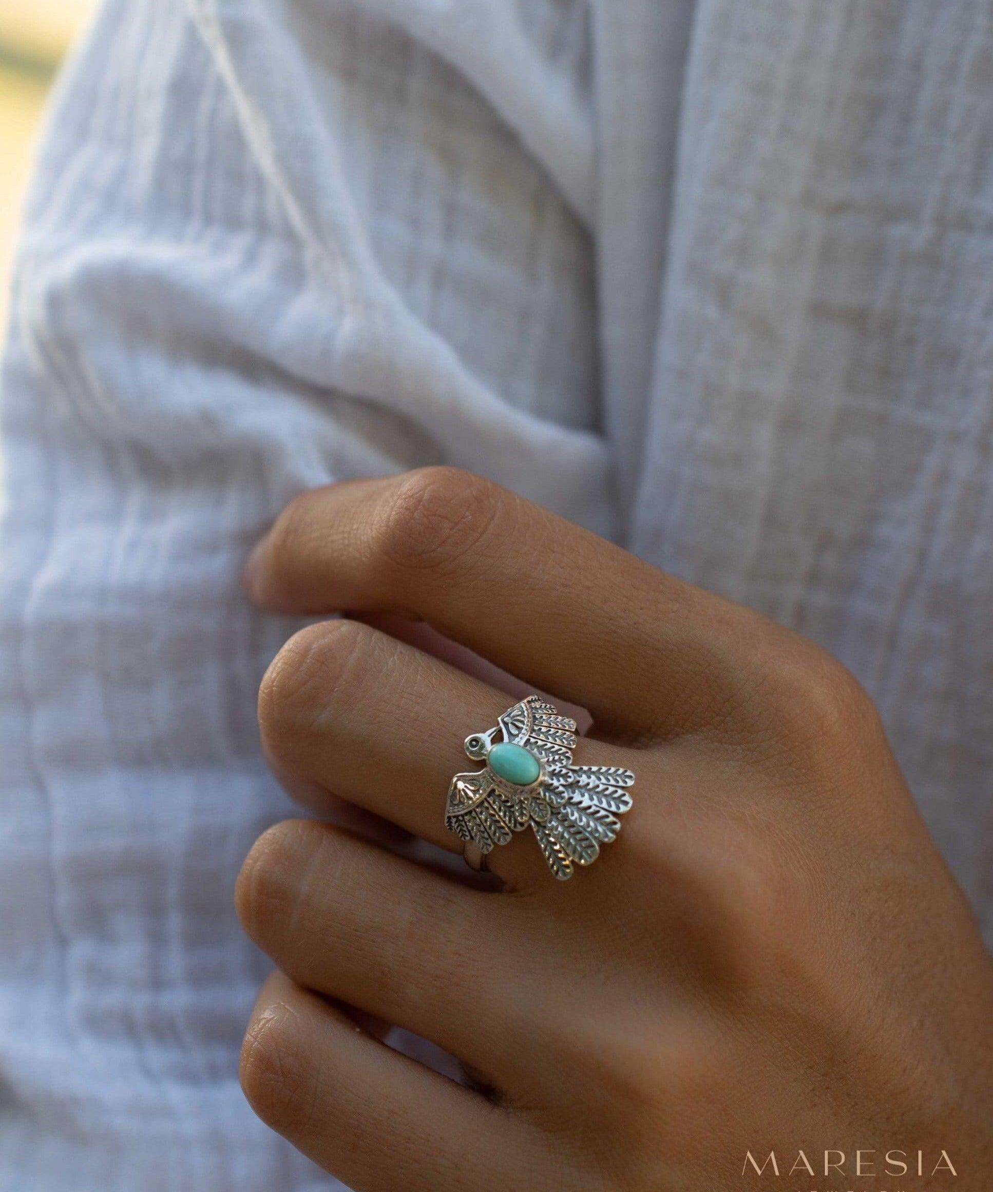 Turquoise Ring ~ Eagle Bird Ring ~ Sterling Silver 925 ~Handmade ~ Statement ~ Bohemian ~Jewelry ~Gift ~Gemstone~December Birthstone~MR337
