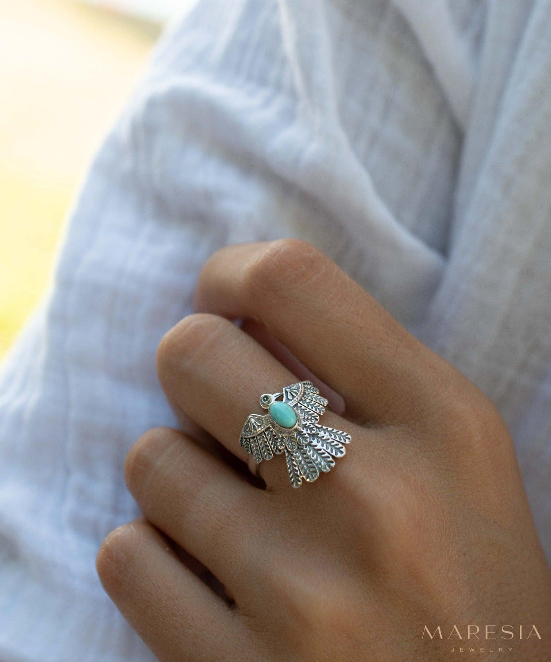Turquoise Ring ~ Eagle Bird Ring ~ Sterling Silver 925 ~Handmade ~ Statement ~ Bohemian ~Jewelry ~Gift ~Gemstone~December Birthstone~MR337