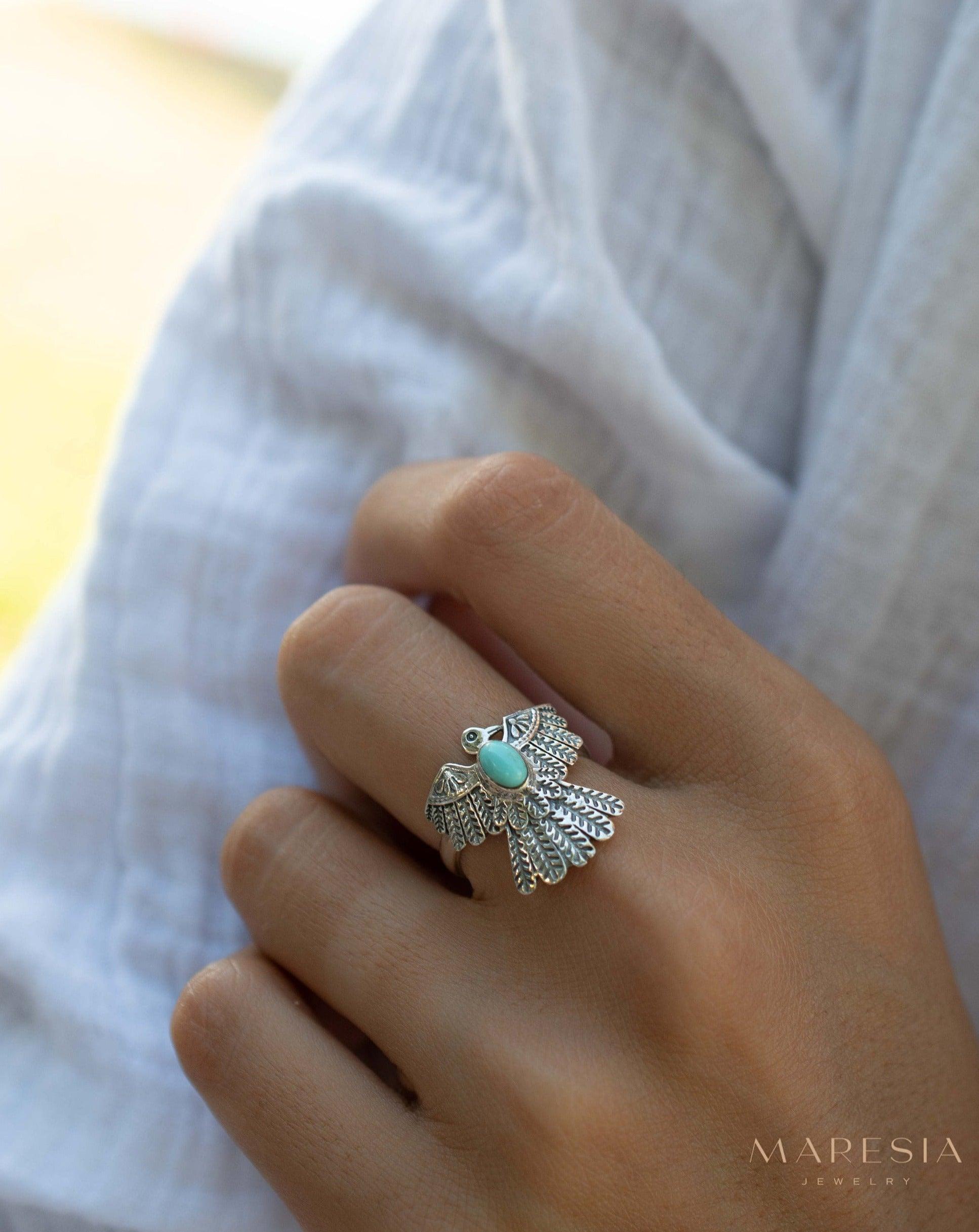 Turquoise Ring ~ Eagle Bird Ring ~ Sterling Silver 925 ~Handmade ~ Statement ~ Bohemian ~Jewelry ~Gift ~Gemstone~December Birthstone~MR337