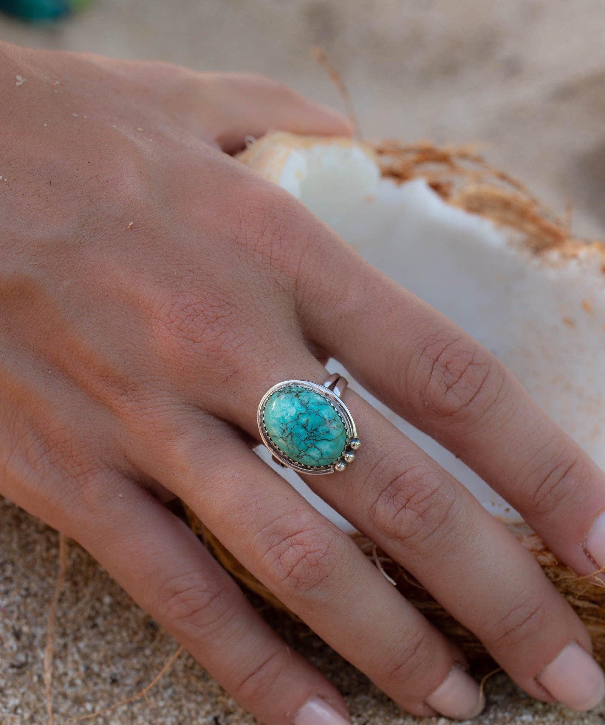Turquoise Ring ~ Sterling Silver 925 ~ Handmade ~ Statement ~ Hippie ~ Bohemian ~ Jewelry ~Gift For Her ~Gemstone~December Birthstone~ MR227
