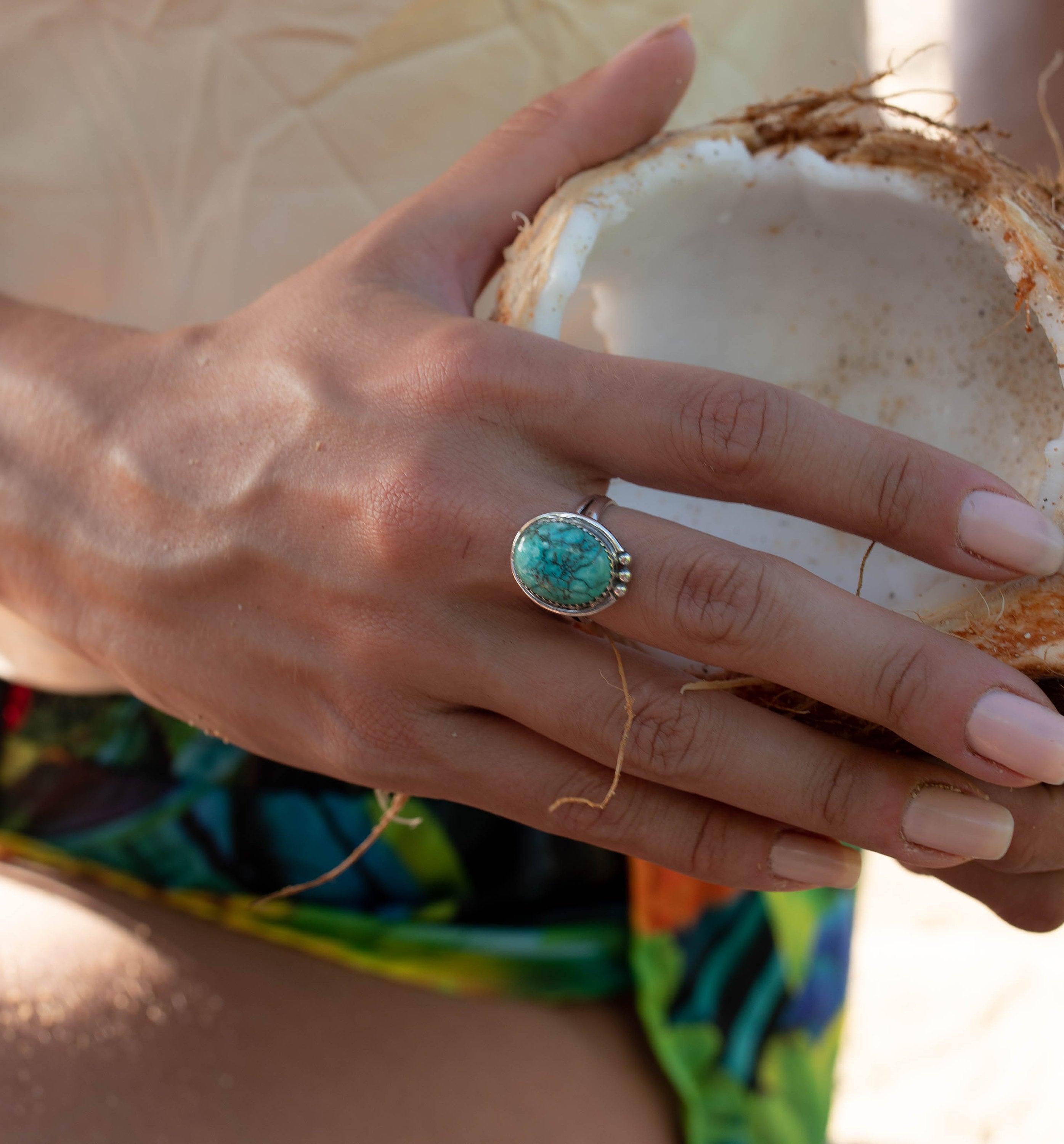 Turquoise Ring ~ Sterling Silver 925 ~ Handmade ~ Statement ~ Hippie ~ Bohemian ~ Jewelry ~Gift For Her ~Gemstone~December Birthstone~ MR227