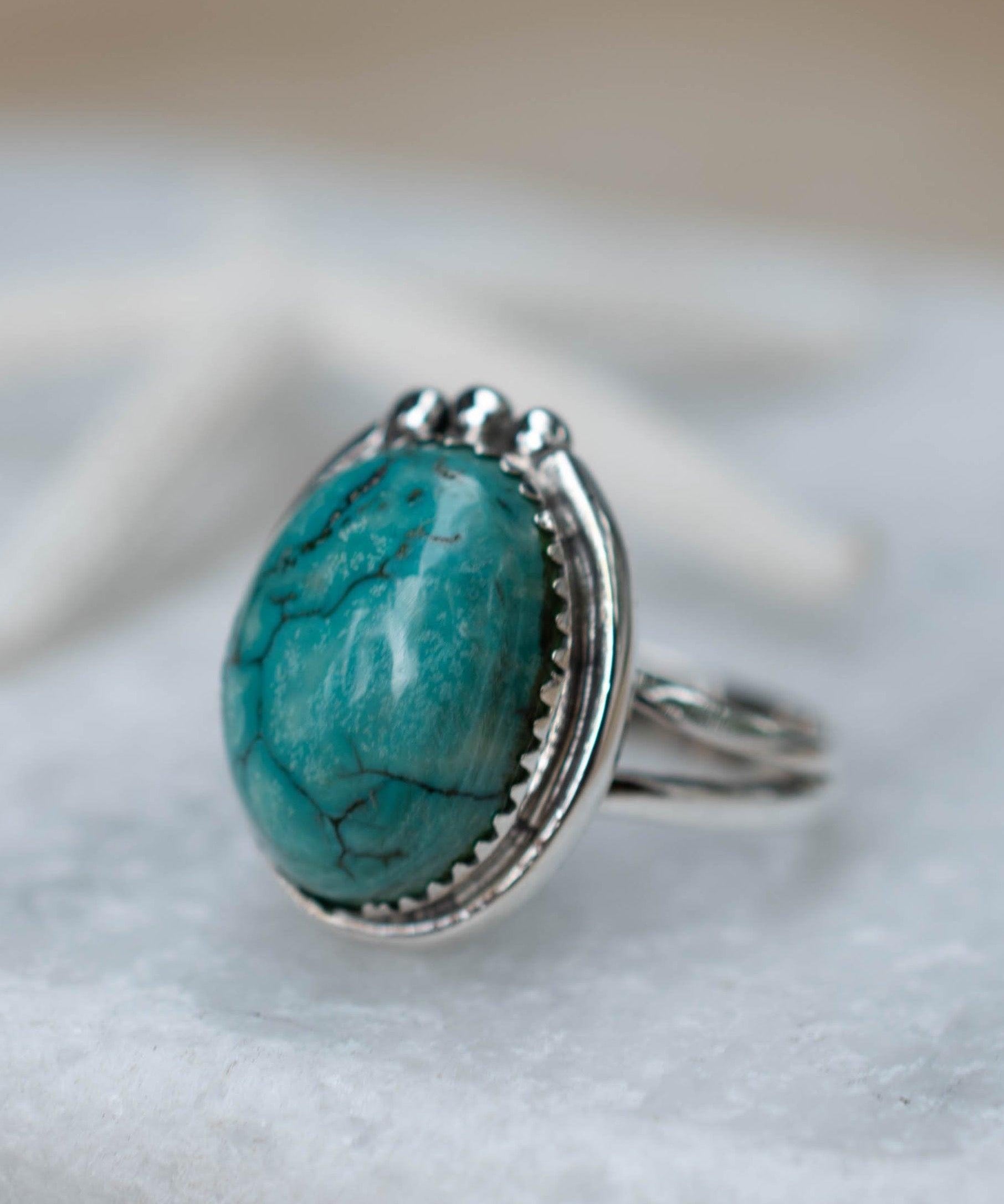 Turquoise Ring ~ Sterling Silver 925 ~ Handmade ~ Statement ~ Hippie ~ Bohemian ~ Jewelry ~Gift For Her ~Gemstone~December Birthstone~ MR227