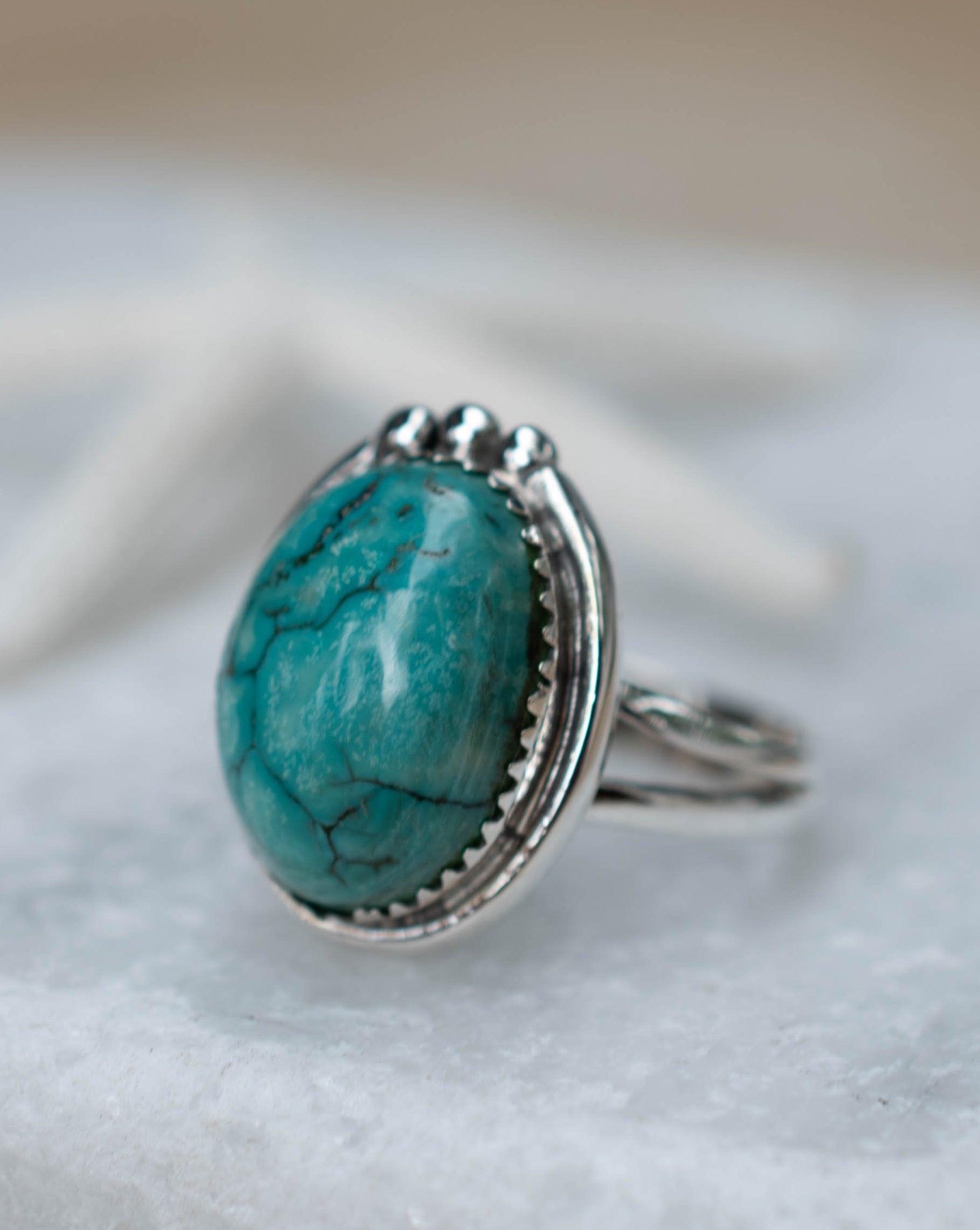Turquoise Ring ~ Sterling Silver 925 ~ Handmade ~ Statement ~ Hippie ~ Bohemian ~ Jewelry ~Gift For Her ~Gemstone~December Birthstone~ MR227