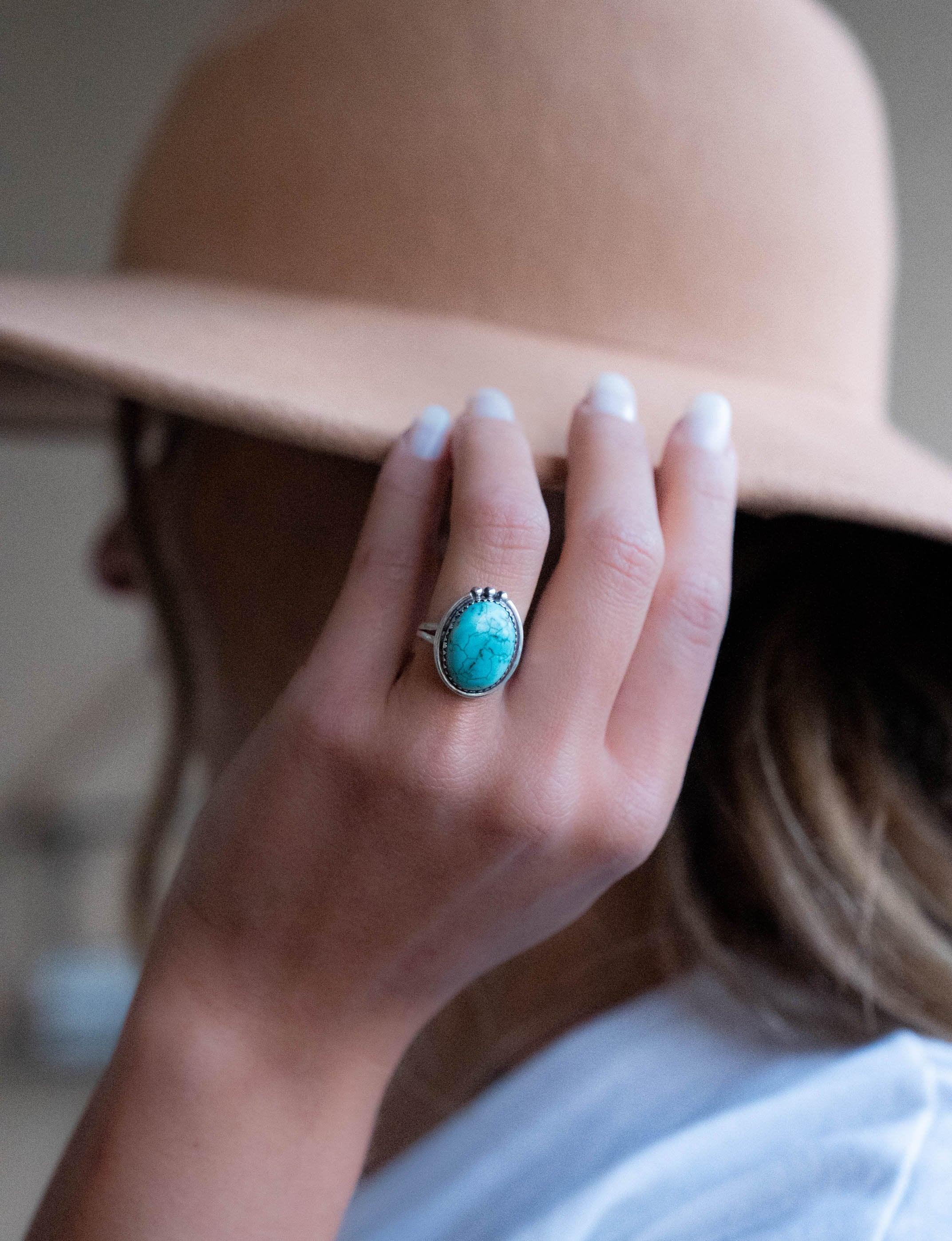 Turquoise Ring ~ Sterling Silver 925 ~ Handmade ~ Statement ~ Hippie ~ Bohemian ~ Jewelry ~Gift For Her ~Gemstone~December Birthstone~ MR227