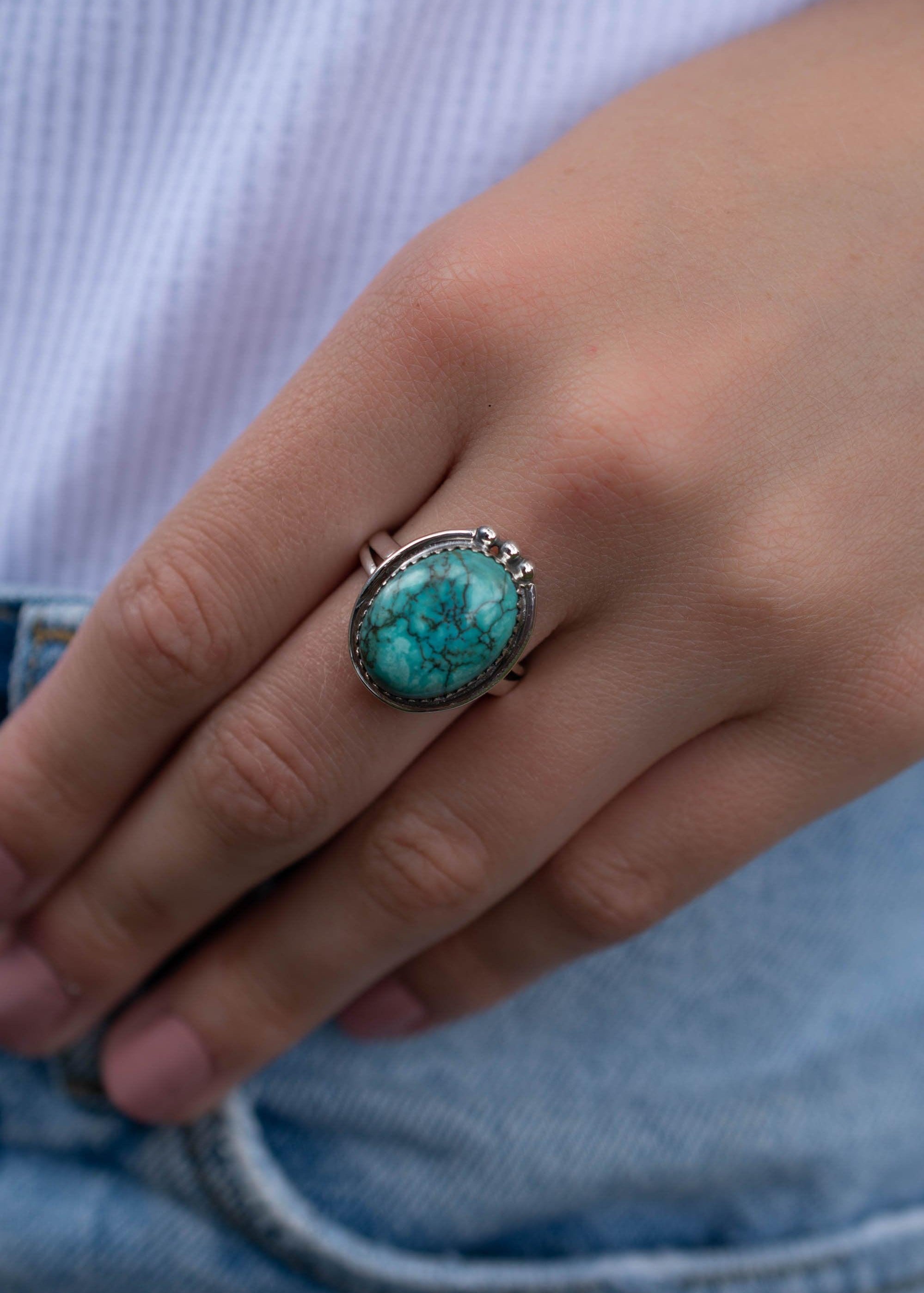 Turquoise Ring ~ Sterling Silver 925 ~ Handmade ~ Statement ~ Hippie ~ Bohemian ~ Jewelry ~Gift For Her ~Gemstone~December Birthstone~ MR227