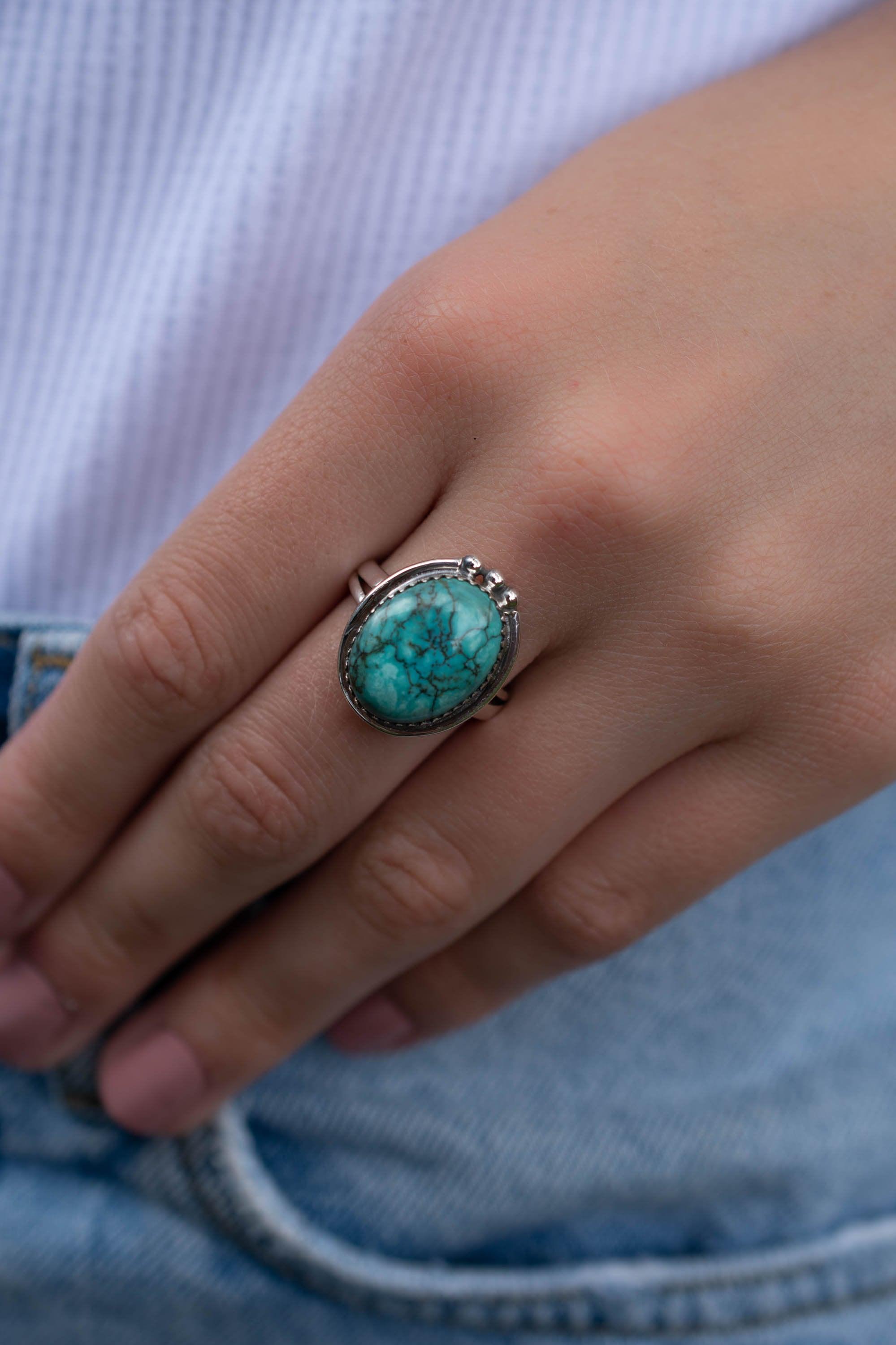 Turquoise Ring ~ Sterling Silver 925 ~ Handmade ~ Statement ~ Hippie ~ Bohemian ~ Jewelry ~Gift For Her ~Gemstone~December Birthstone~ MR227
