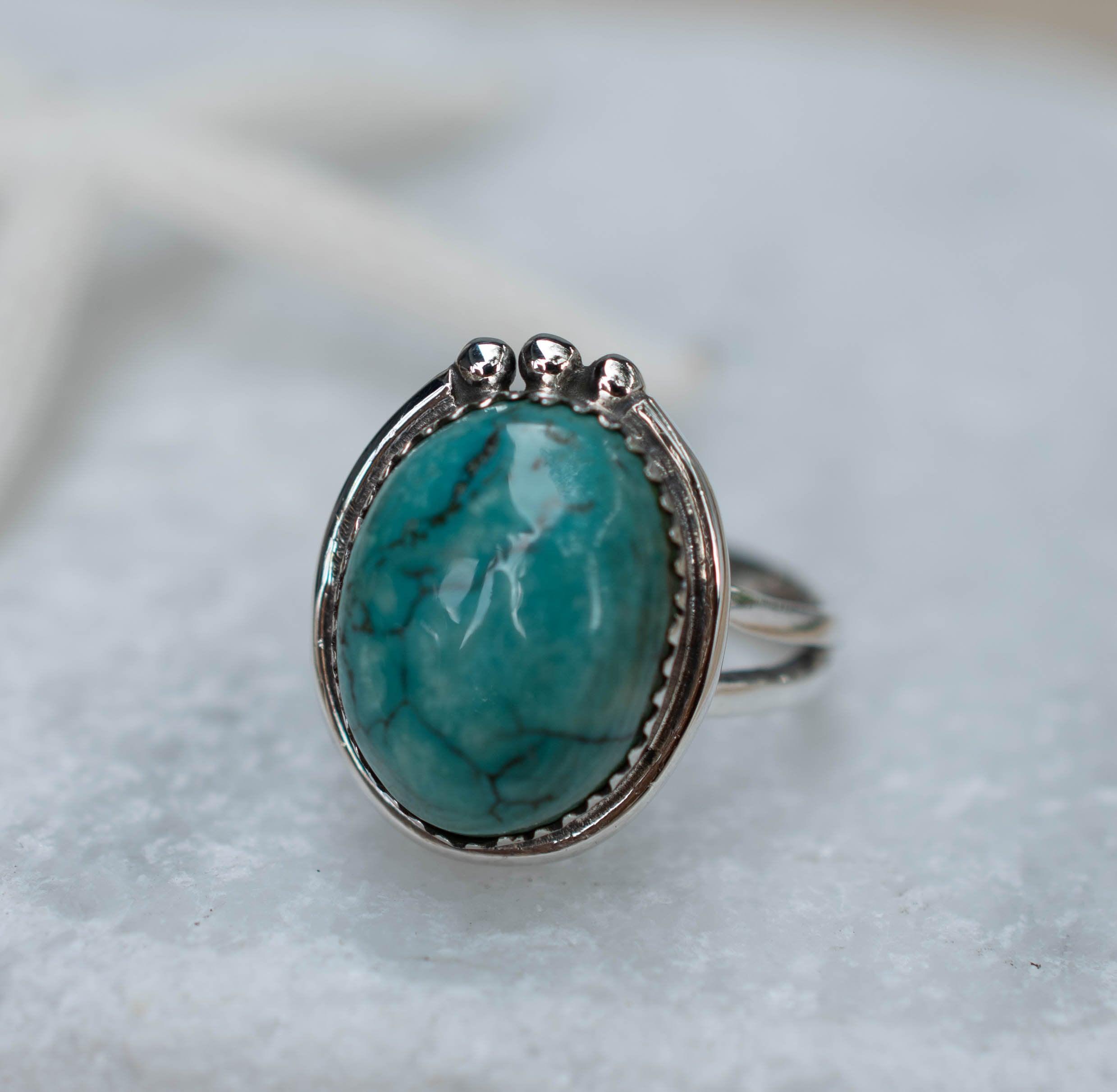 Turquoise Ring ~ Sterling Silver 925 ~ Handmade ~ Statement ~ Hippie ~ Bohemian ~ Jewelry ~Gift For Her ~Gemstone~December Birthstone~ MR227