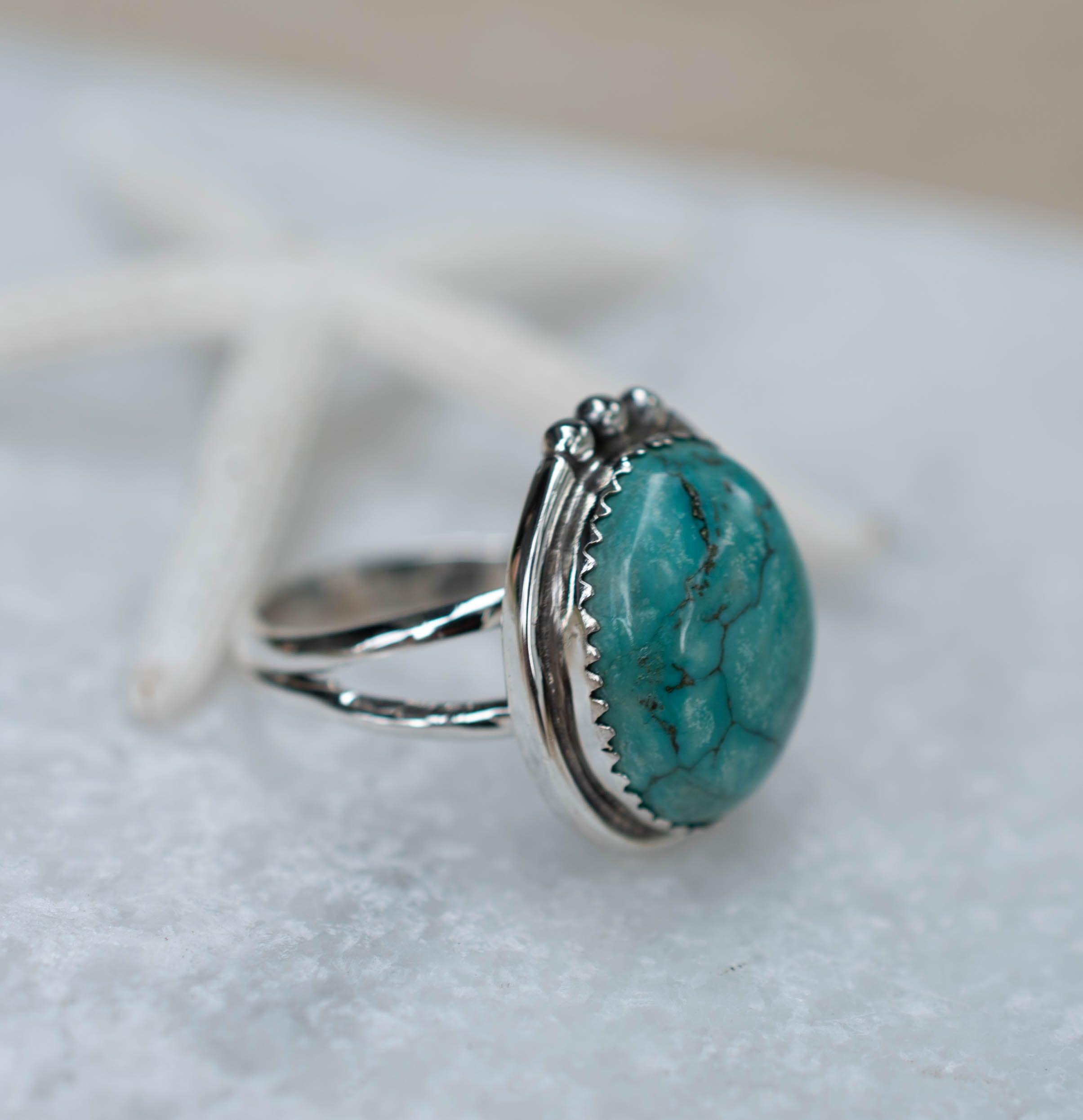 Turquoise Ring ~ Sterling Silver 925 ~ Handmade ~ Statement ~ Hippie ~ Bohemian ~ Jewelry ~Gift For Her ~Gemstone~December Birthstone~ MR227