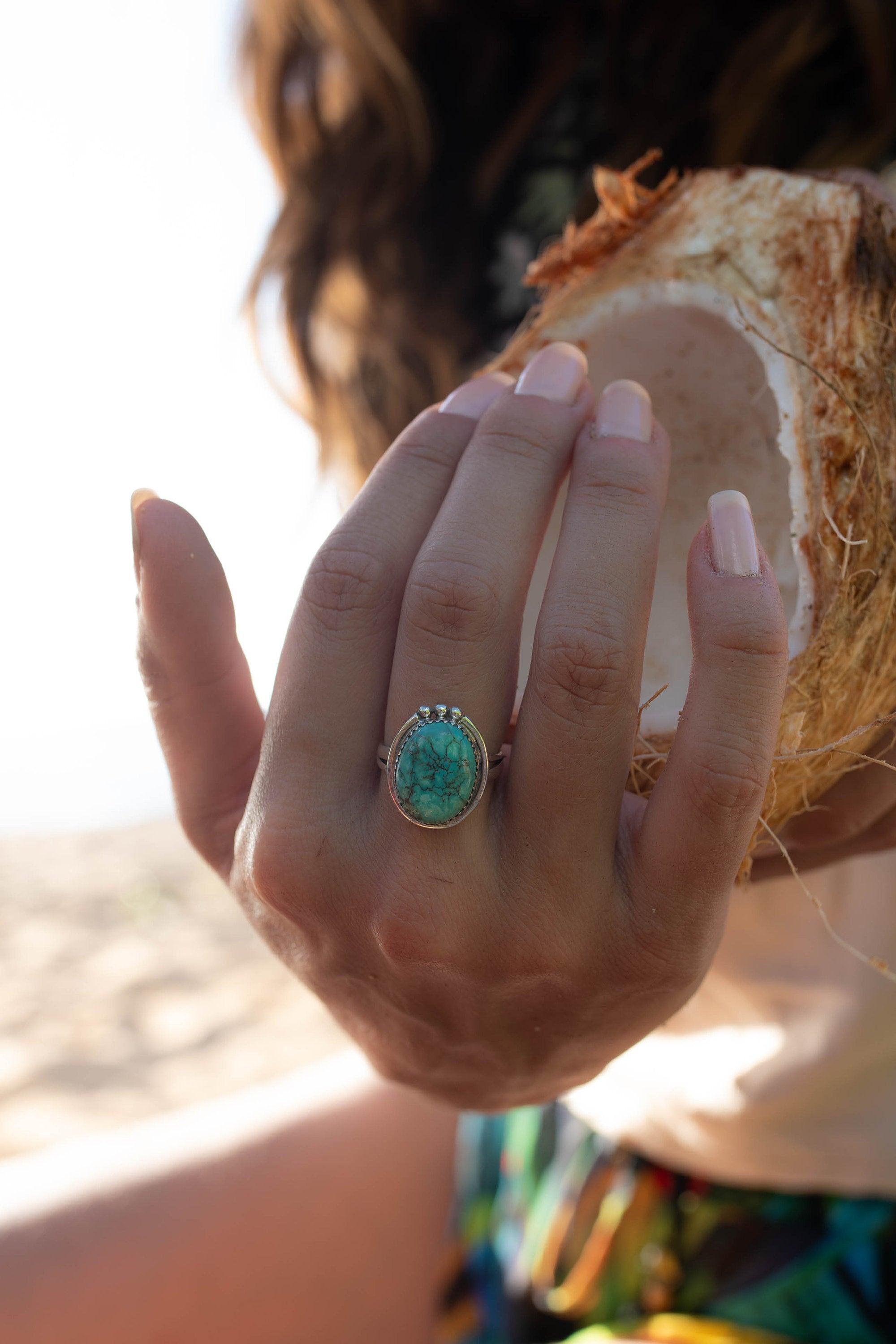 Turquoise Ring ~ Sterling Silver 925 ~ Handmade ~ Statement ~ Hippie ~ Bohemian ~ Jewelry ~Gift For Her ~Gemstone~December Birthstone~ MR227